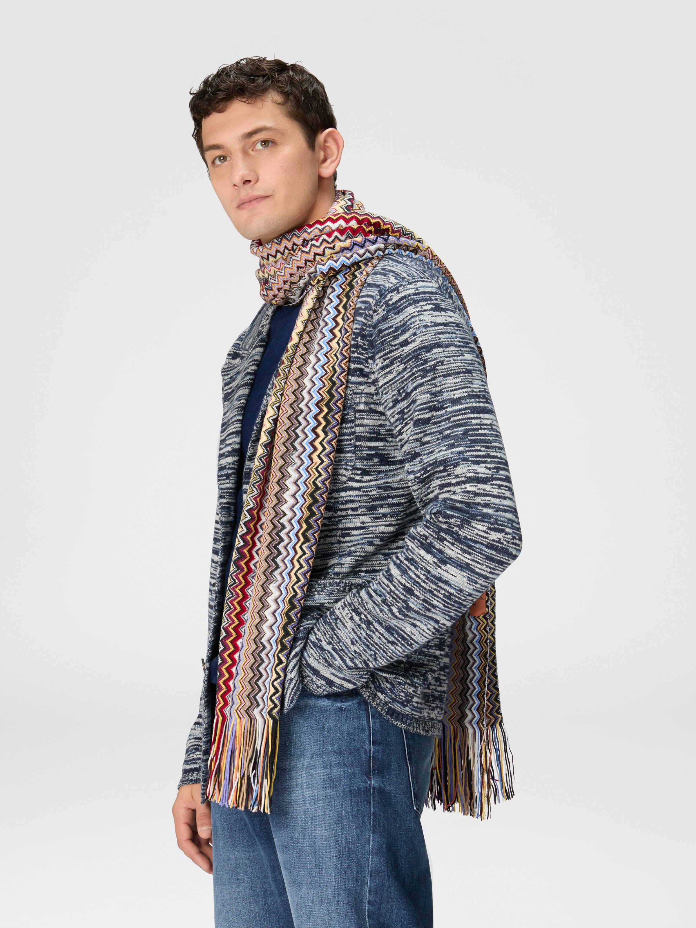Slub knit shawl with fringes, Multicoloured  - 2