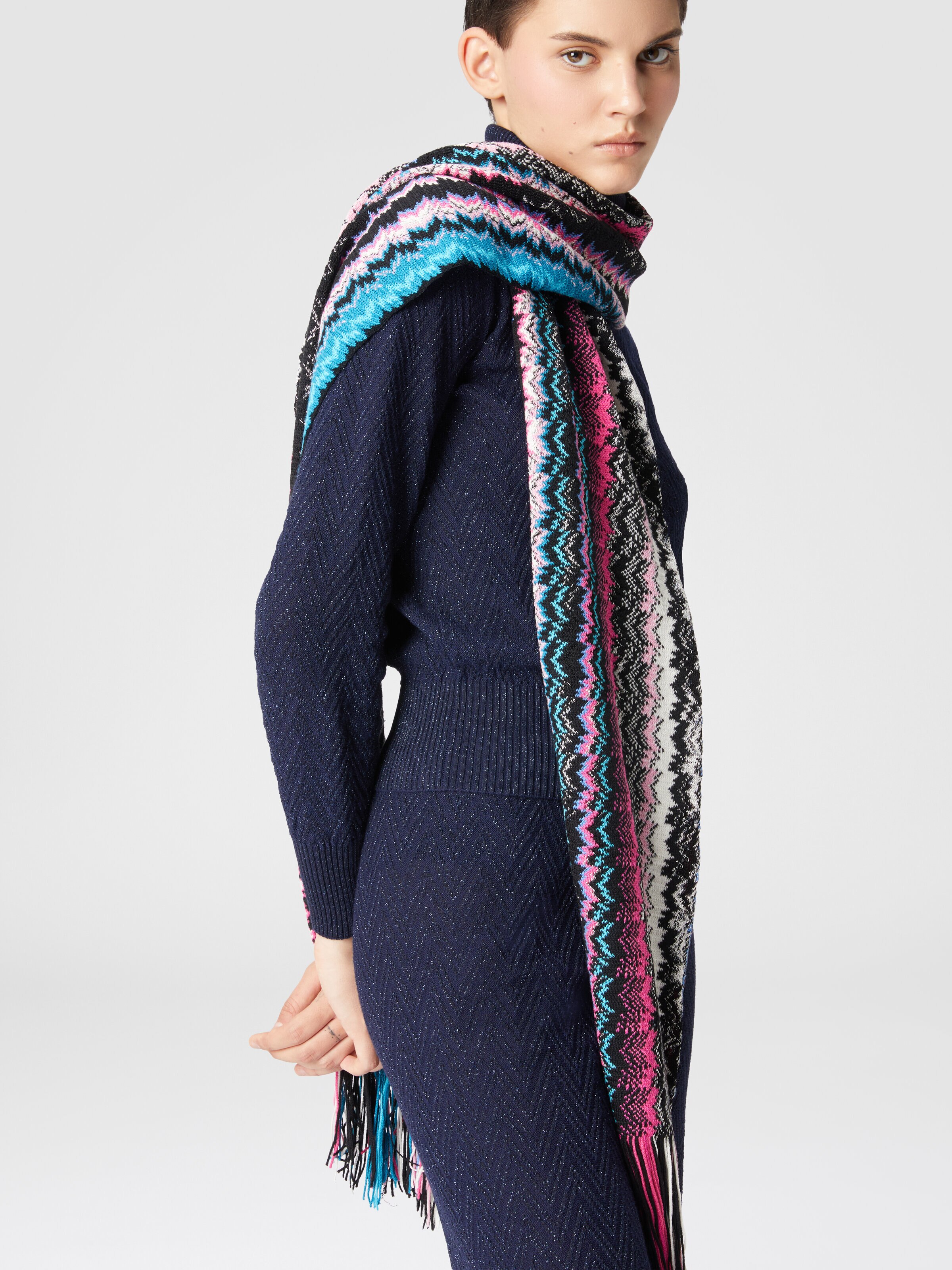 Wool and viscose scarf with fringes, Multicoloured  - 2