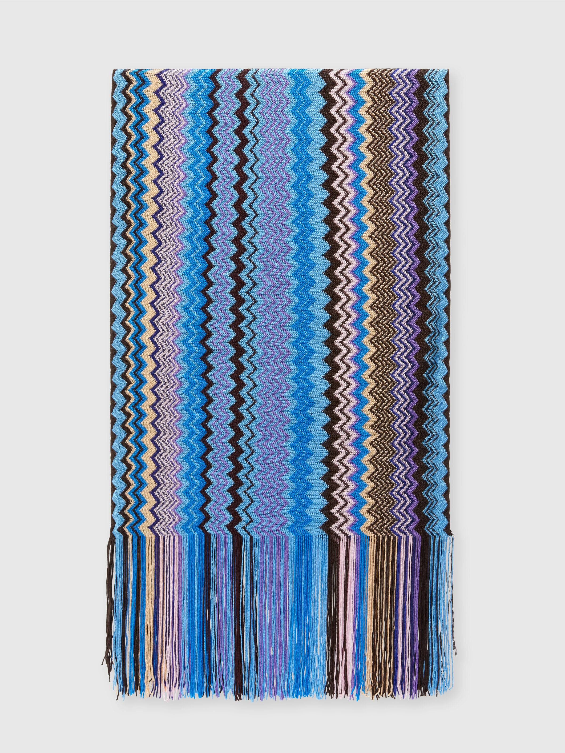 Zig zag viscose scarf with fringes, Multicoloured  - 0