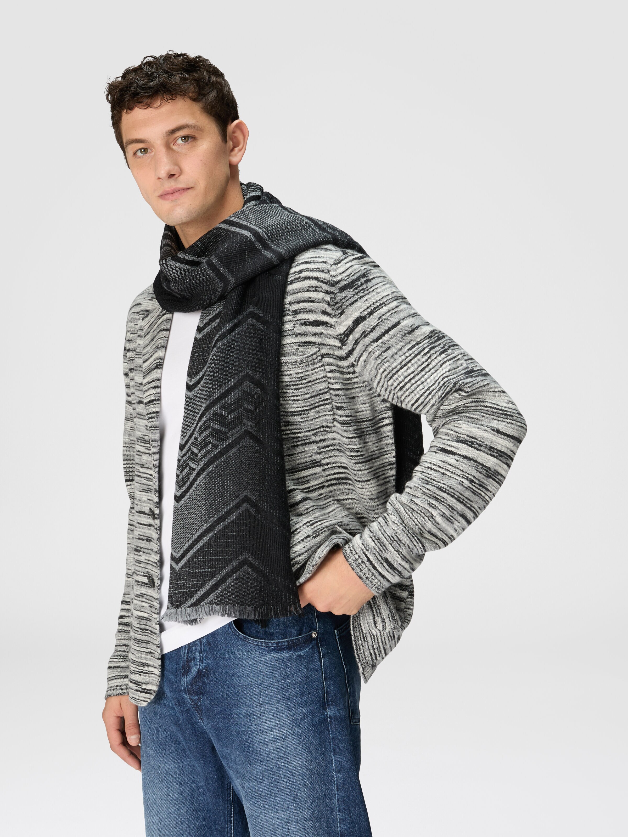 Stole in frayed wool, Multicoloured  - 2