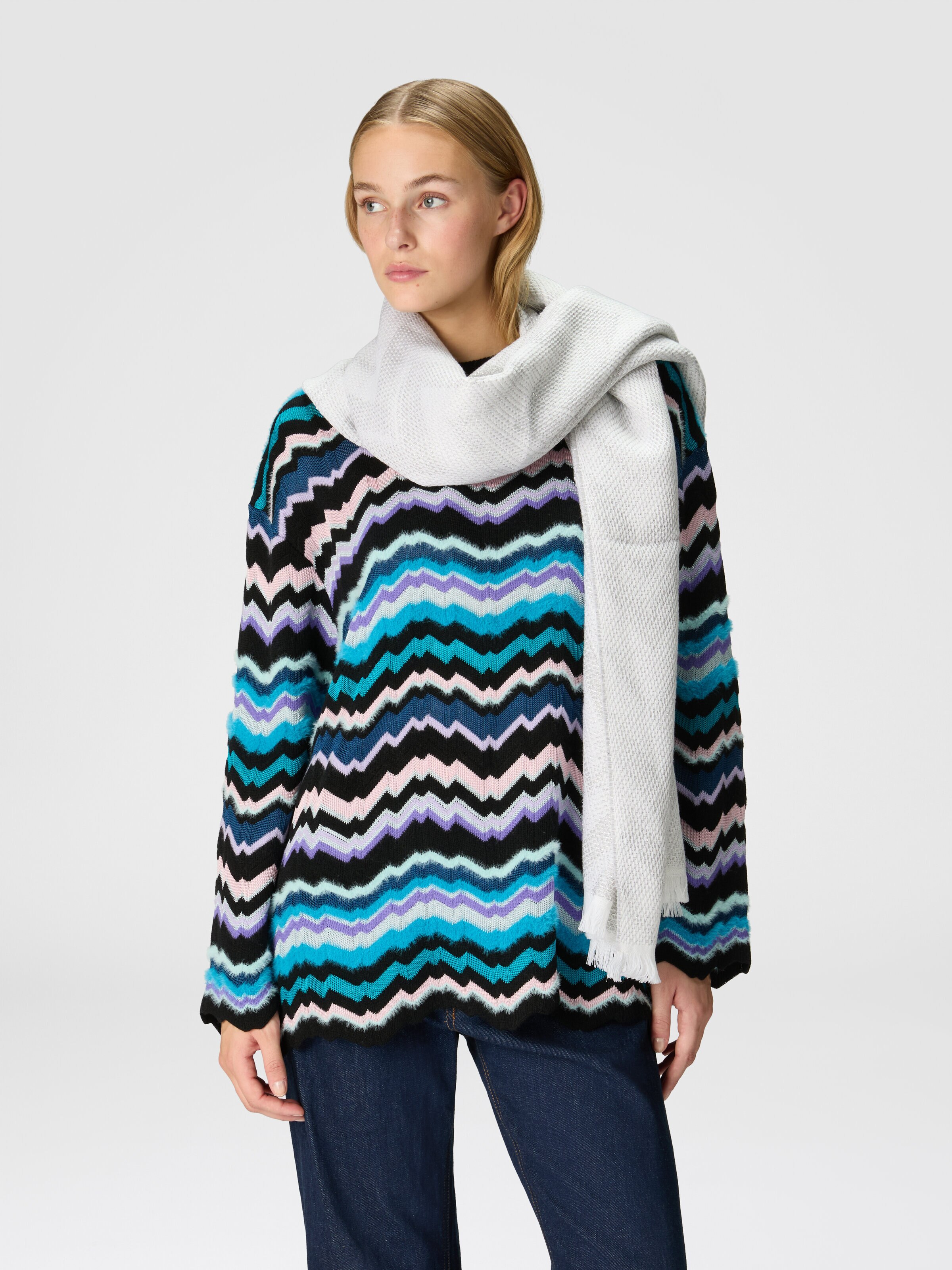 Zigzag wool stole, Multicoloured  - 2