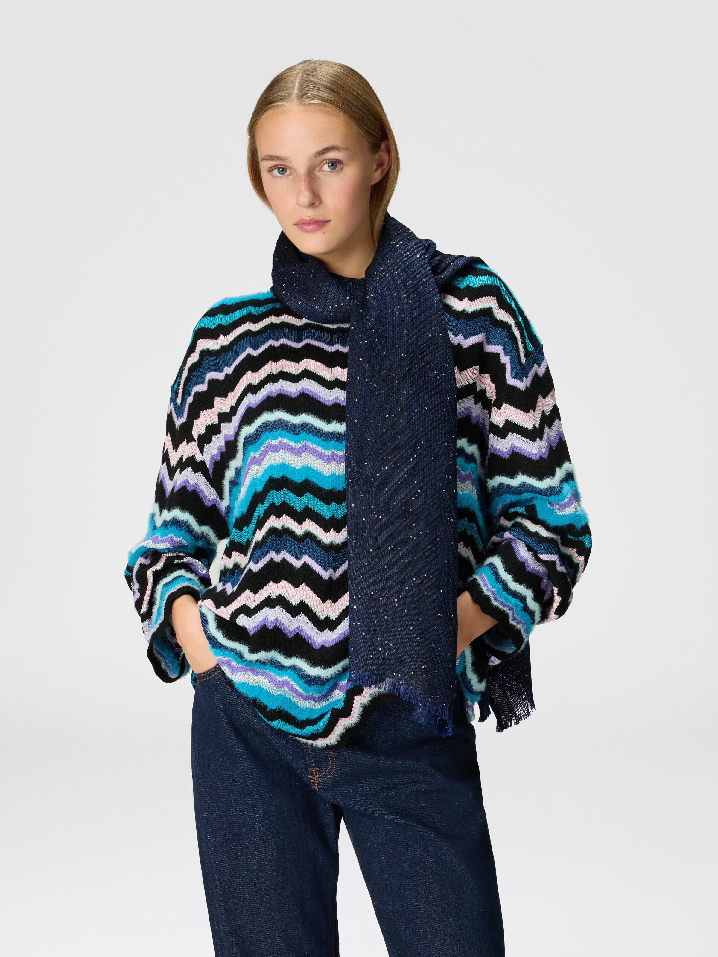 Viscose blend stole with sequins, Multicoloured  - 2
