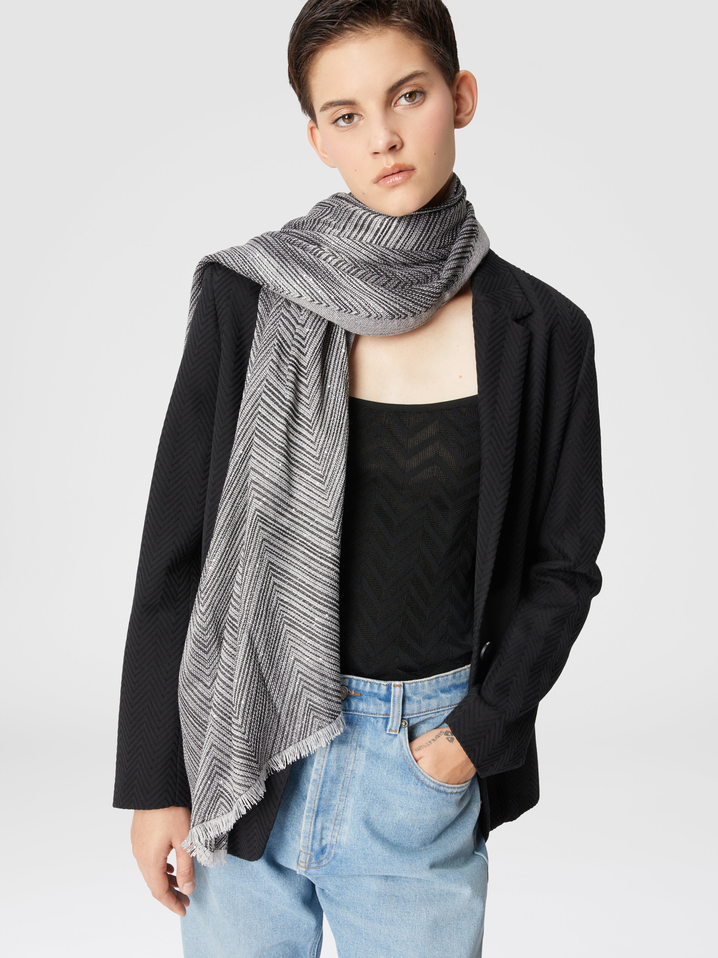 Viscose blend stole with sequins, Multicoloured  - 2