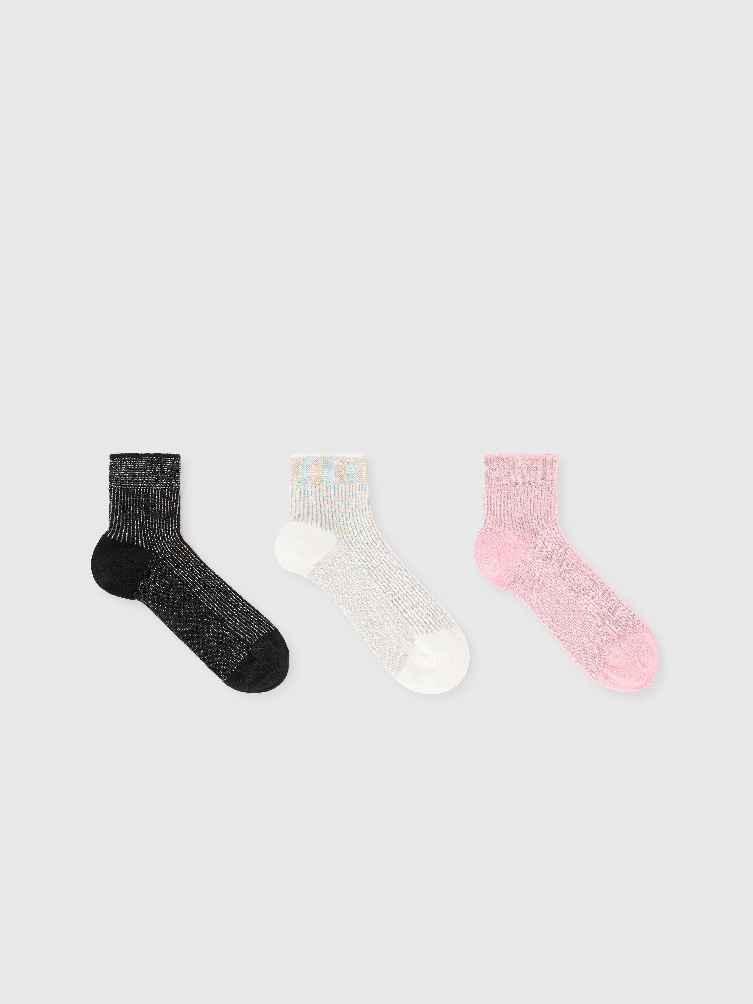 Set of 3 lamé ribbed socks, Multicoloured  - 0