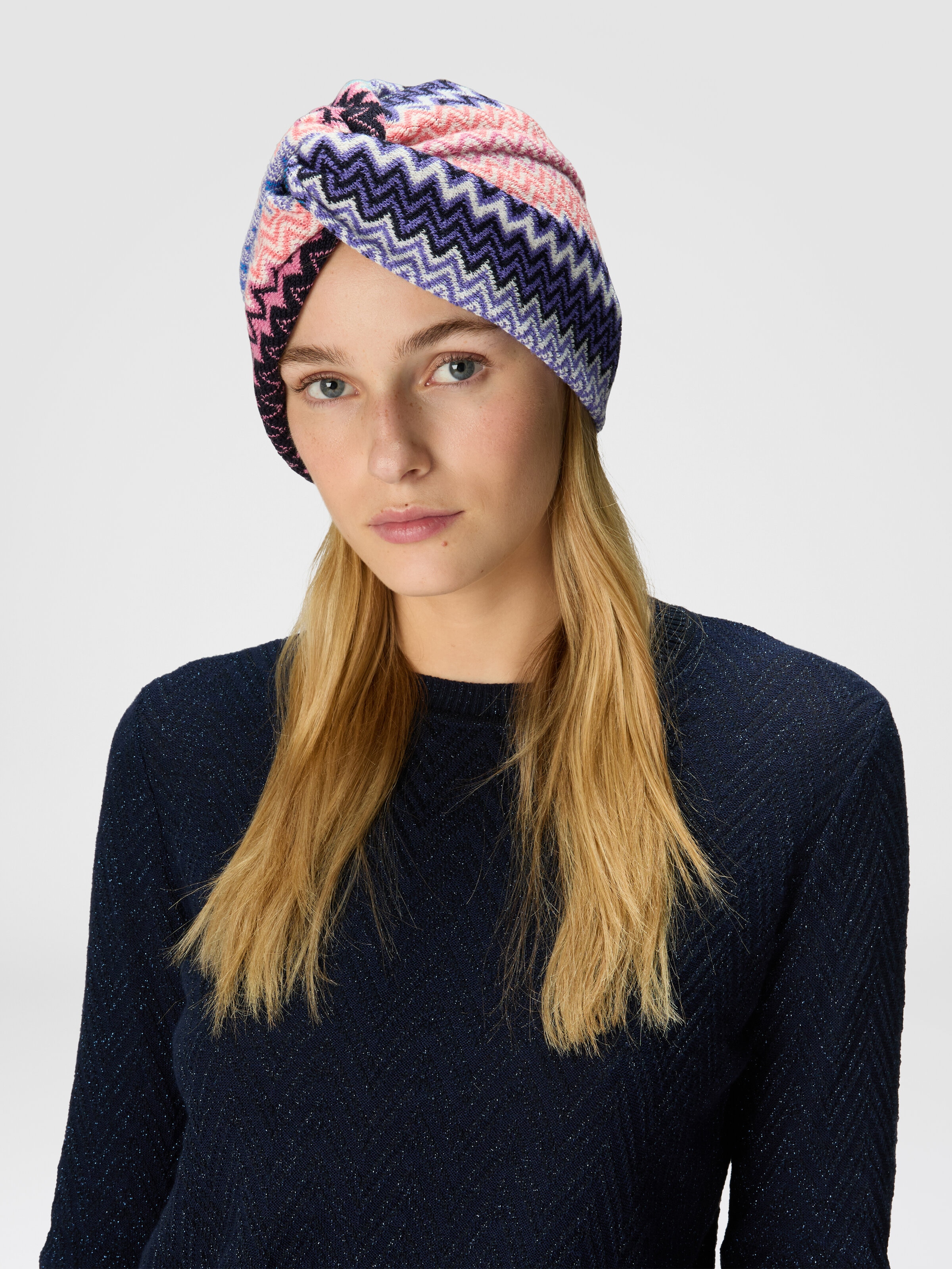 Zigzag wool blend turban, Multicoloured  - 2