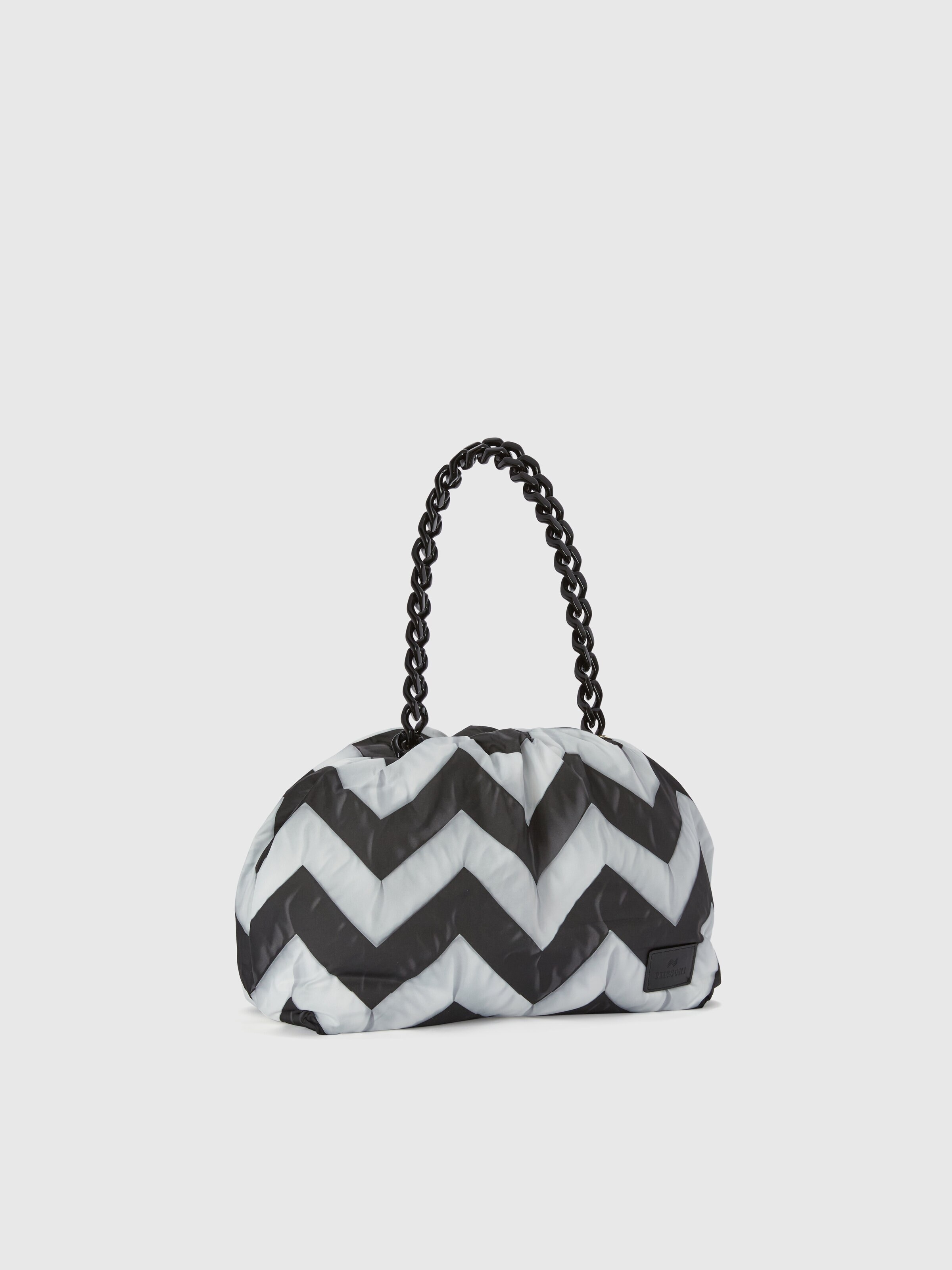 Zig zag fabric clutch with removable shoulder strap, Black & White - 1