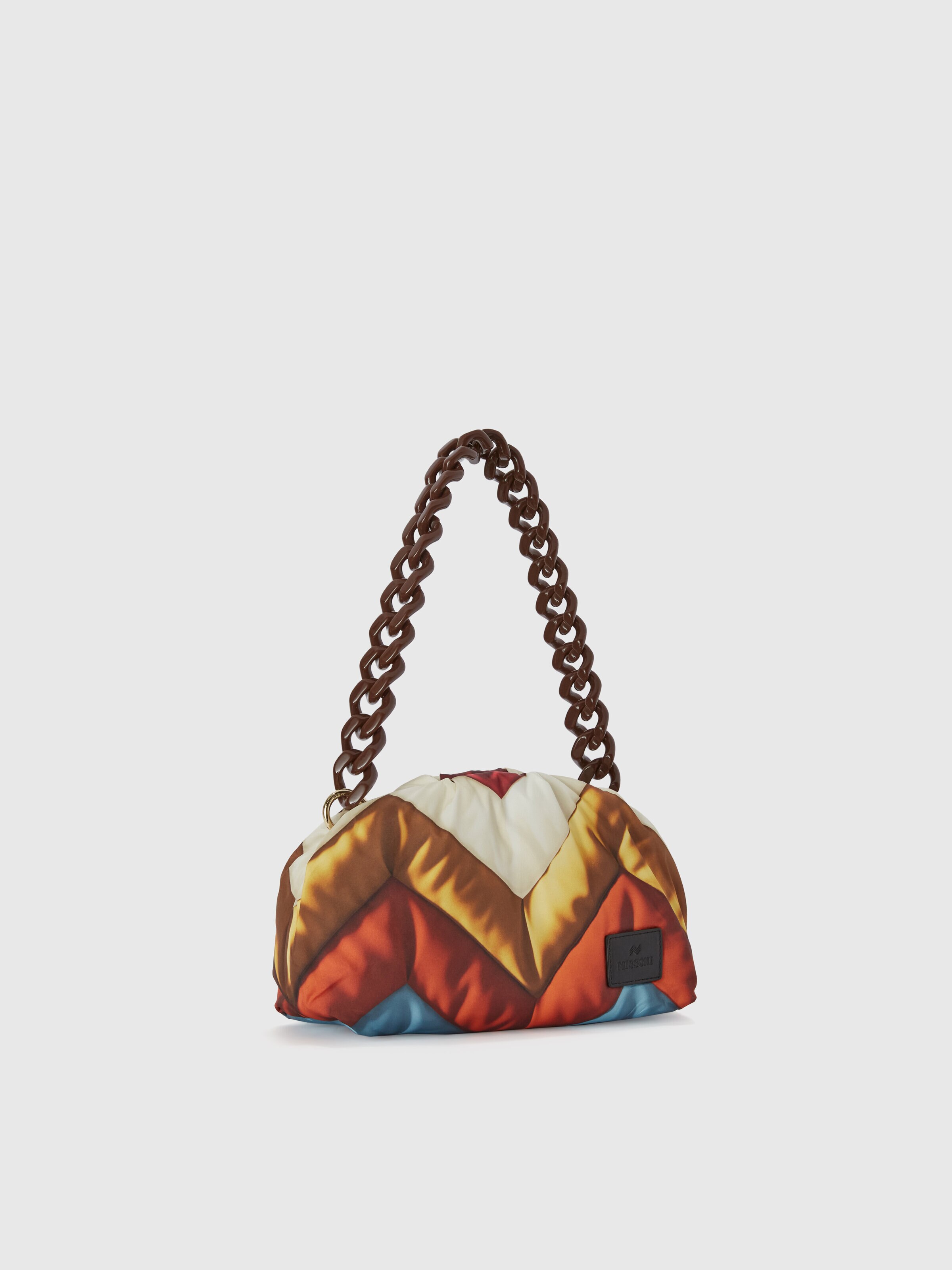 Zig zag fabric clutch with resin shoulder strap, Multicoloured  - 1