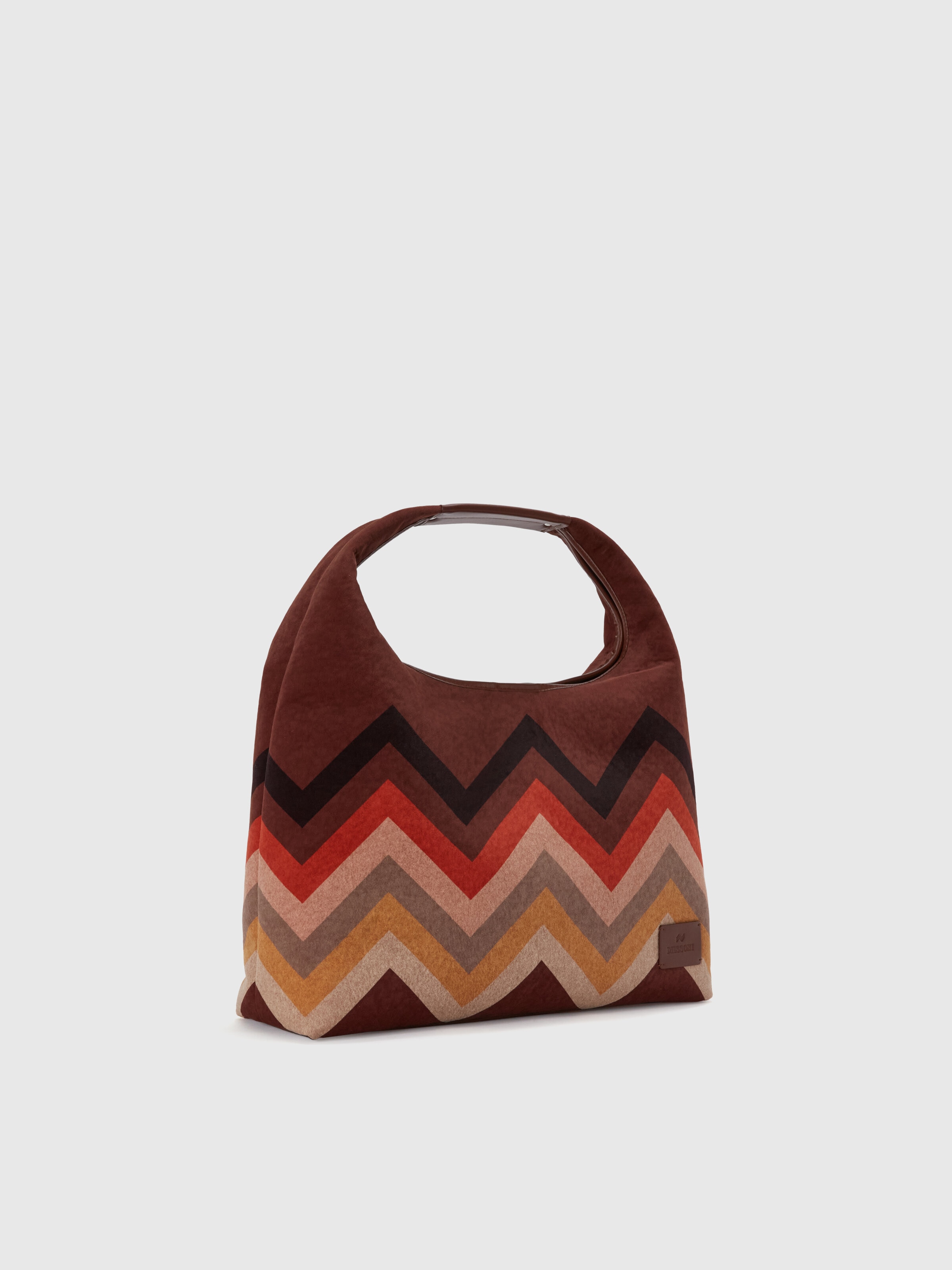 Borsa a mano in tessuto zig zag, Marrone - 1