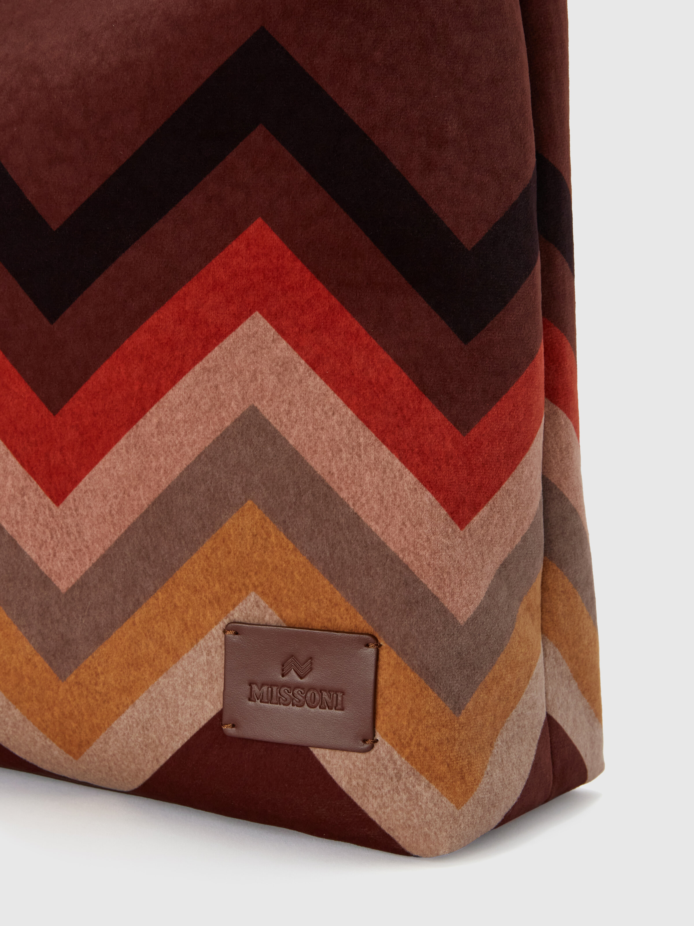 Borsa a mano in tessuto zig zag, Marrone - 2