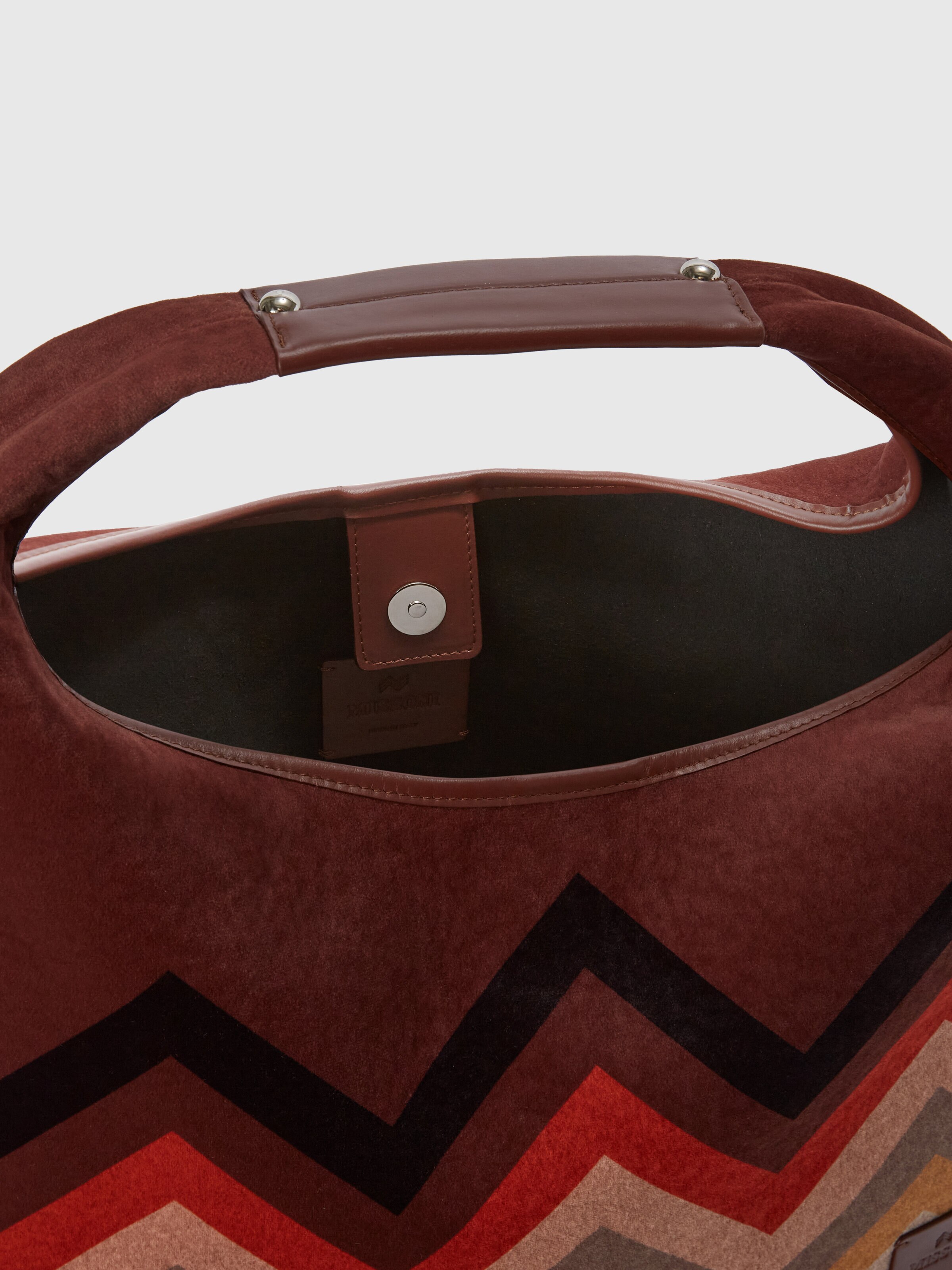 Borsa a mano in tessuto zig zag, Marrone - 3