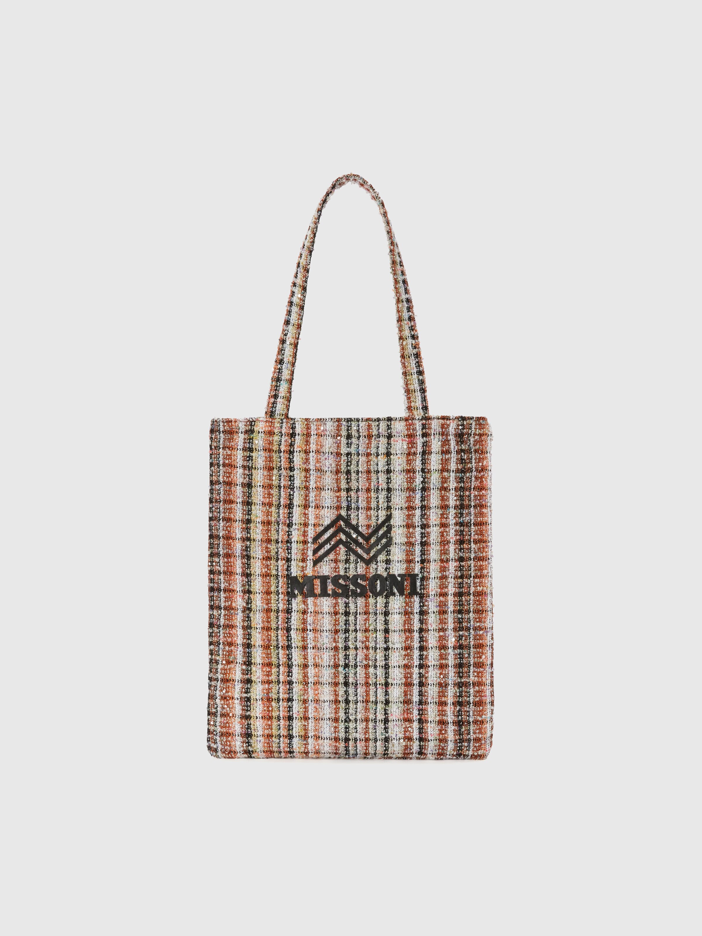Lamé fabric shopper with logo, Grey - 0