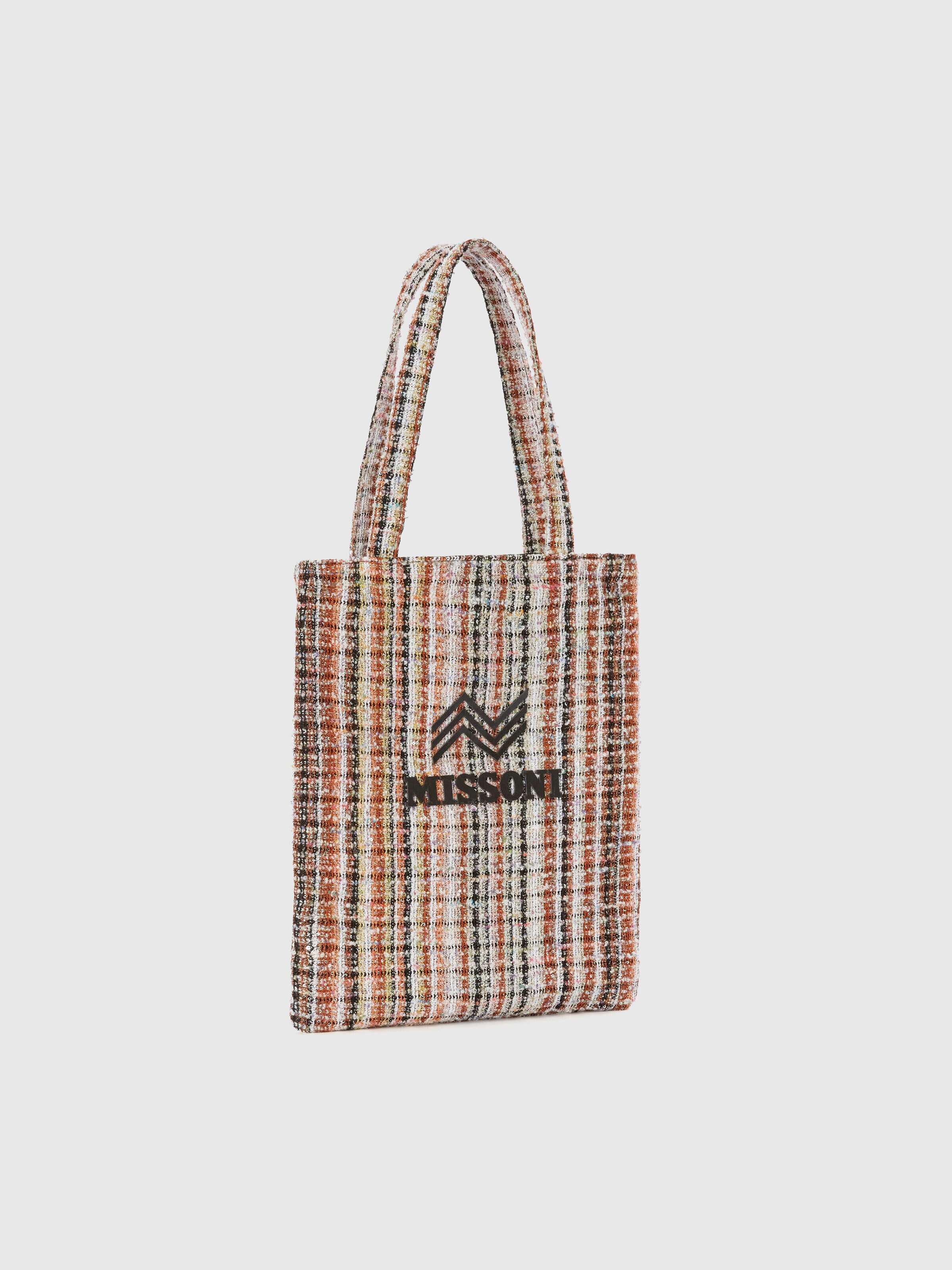 Lamé fabric shopper with logo, Grey - 1