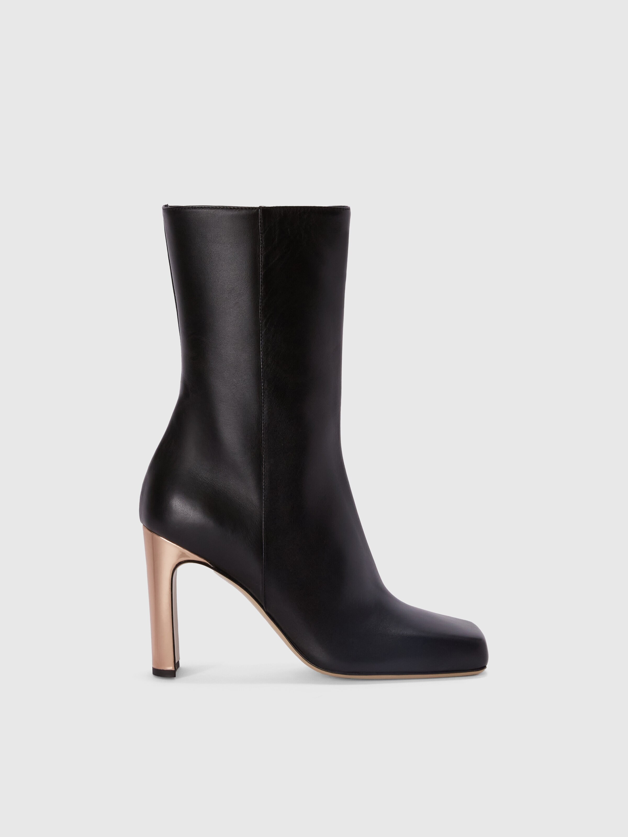 Leather ankle boots with metal heel, Black - 0