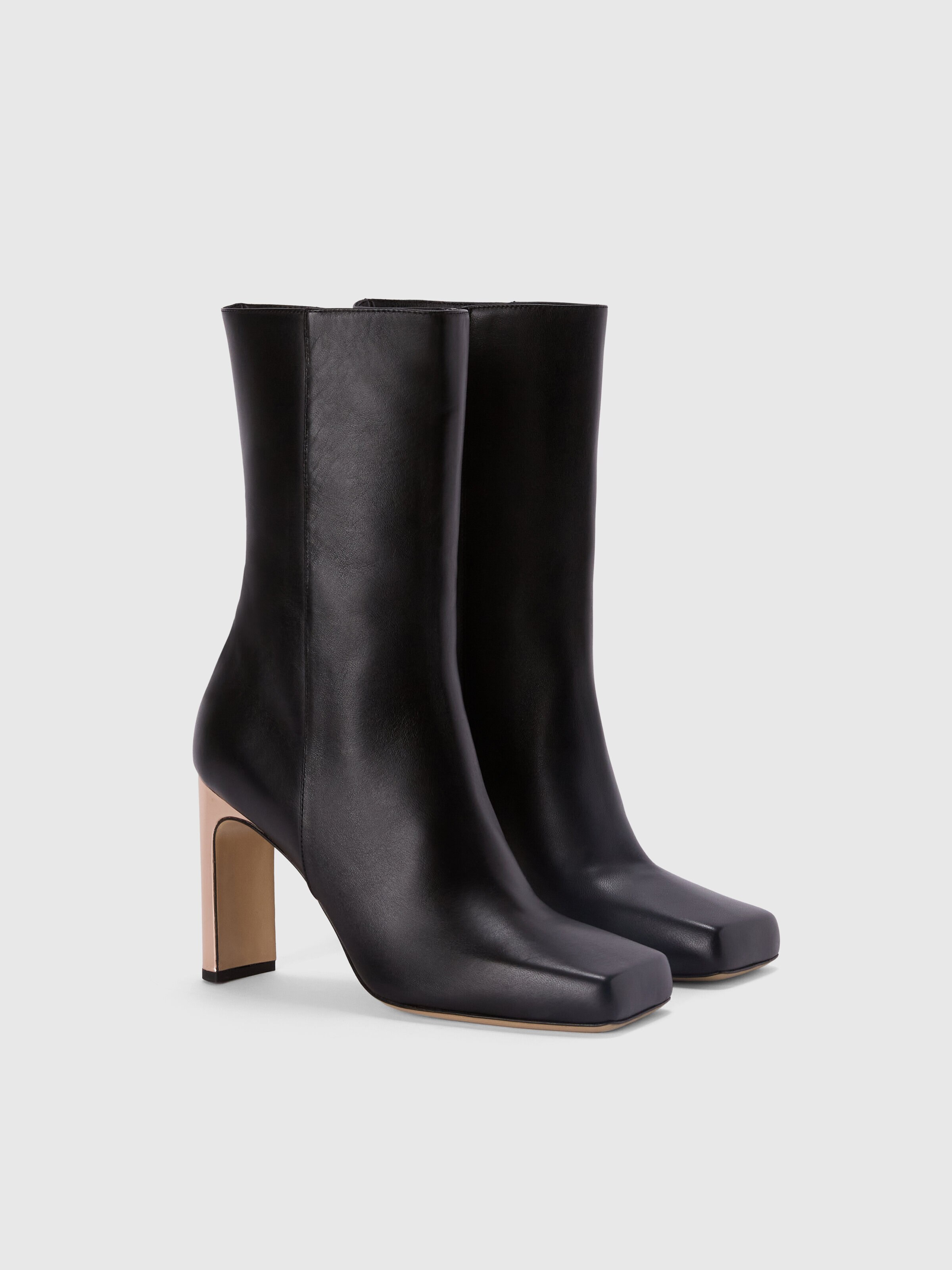 Leather ankle boots with metal heel, Black - 1