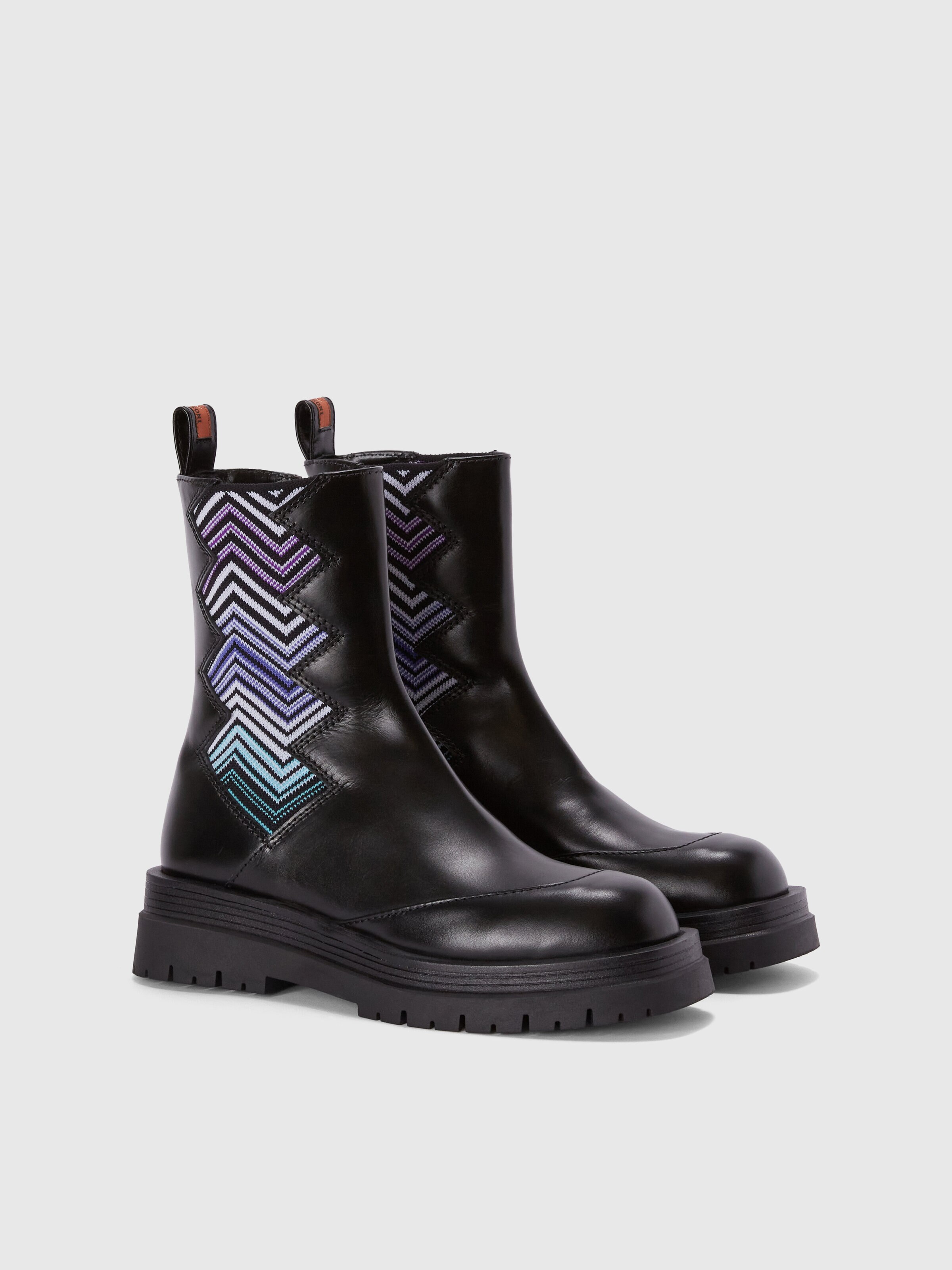 Leather ankle boots with fabric insert, Purple  - 1