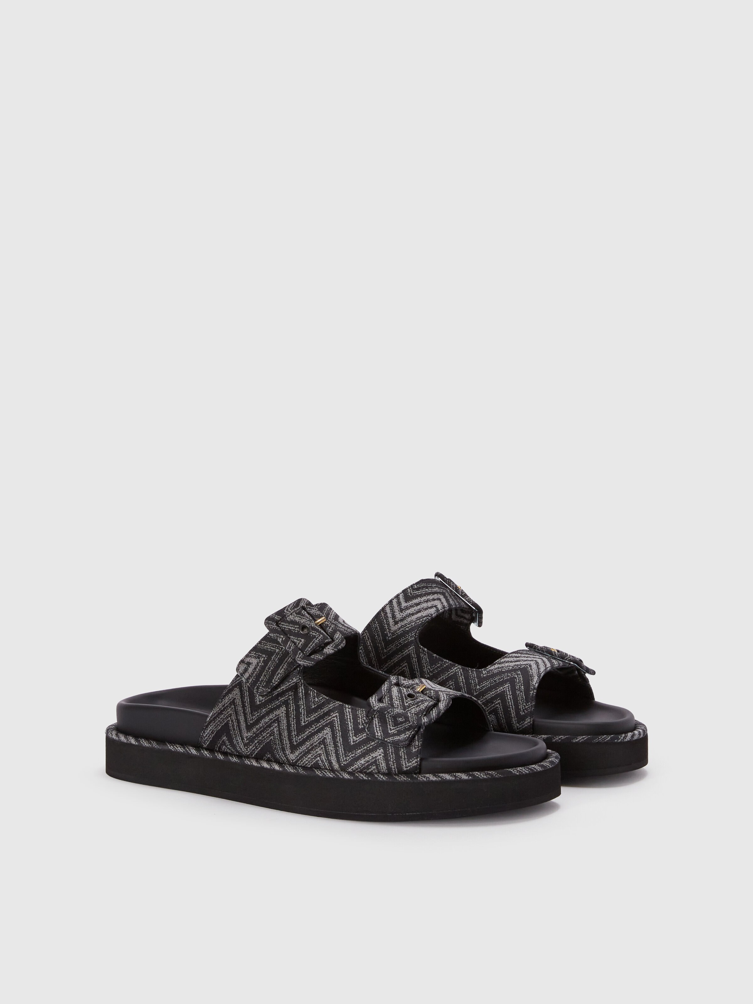Sandals with double band in zig zag fabric, Black - 1