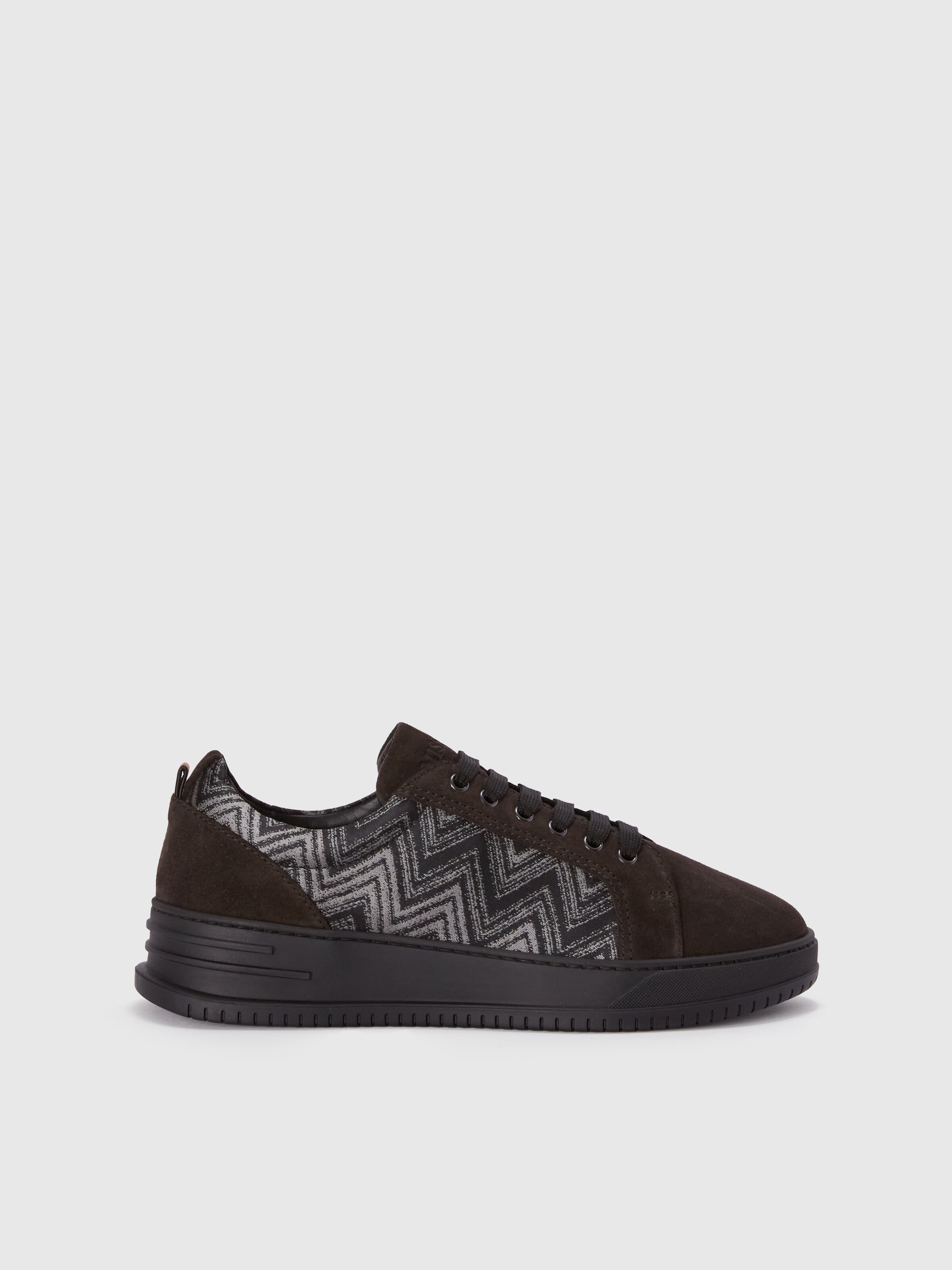 Suede sneakers with fabric insert, Grey - 0
