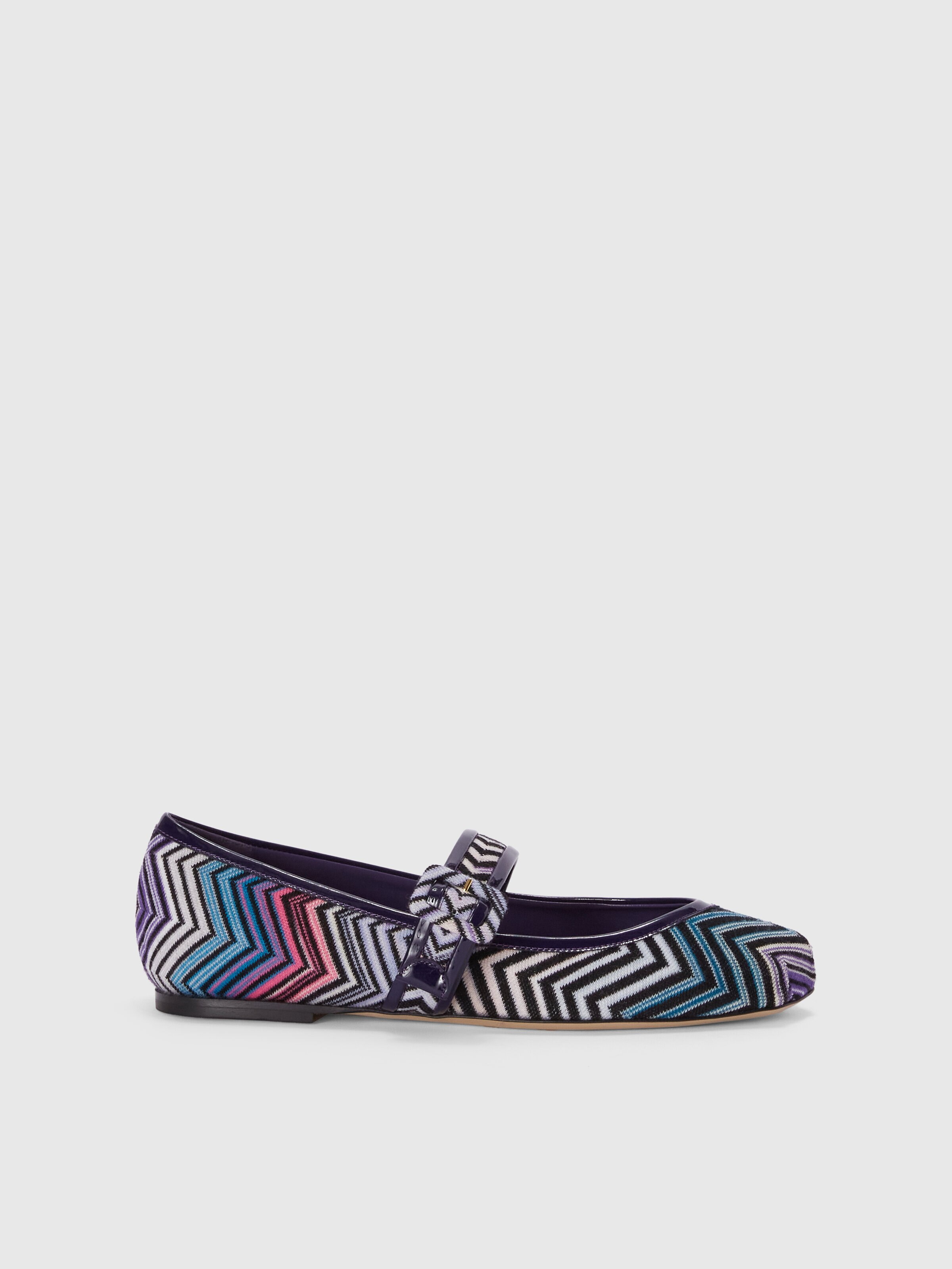 Zig zag fabric ballet flats with strap, Blue - 0