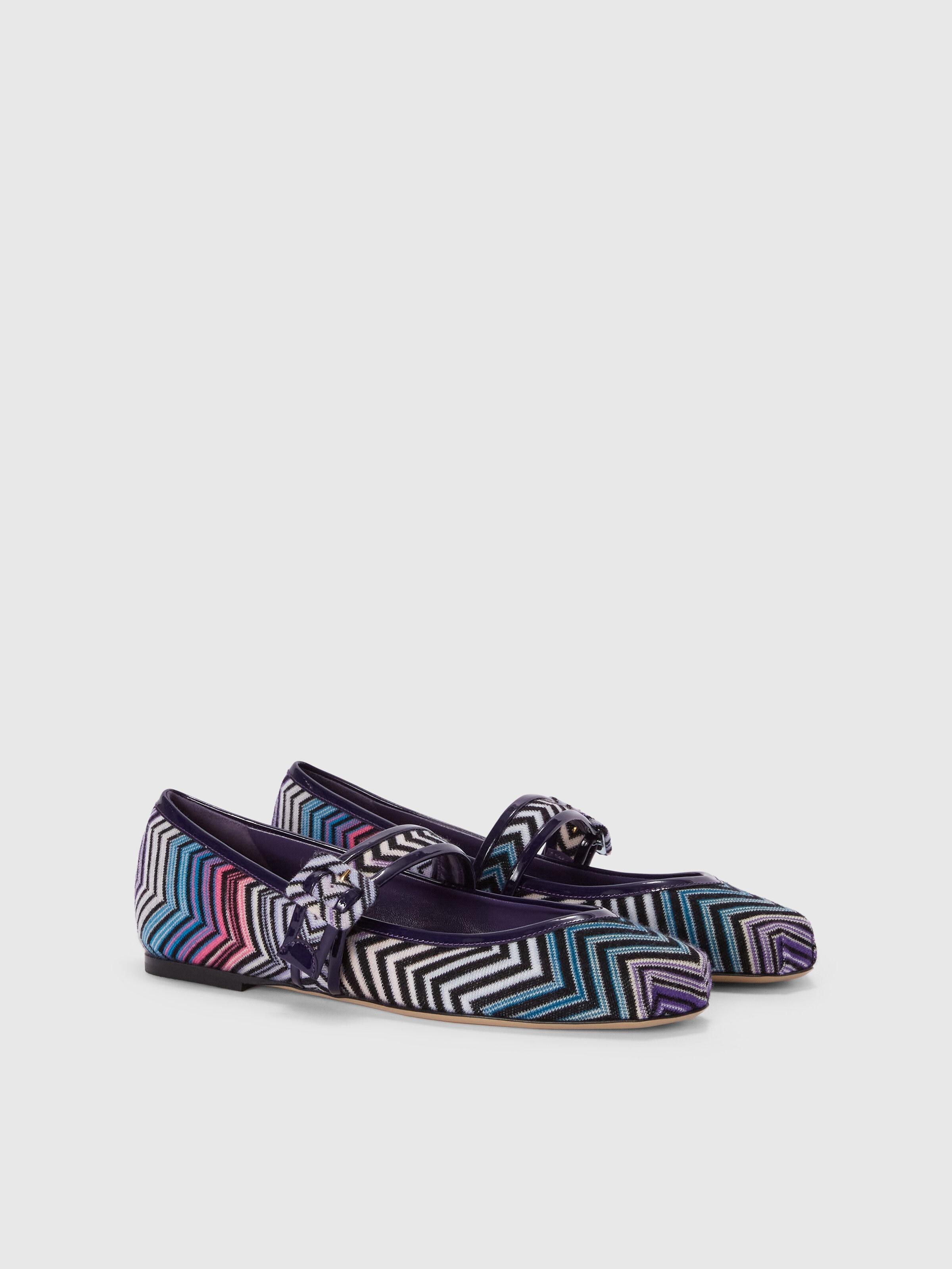 Zig zag fabric ballet flats with strap, Blue - 1