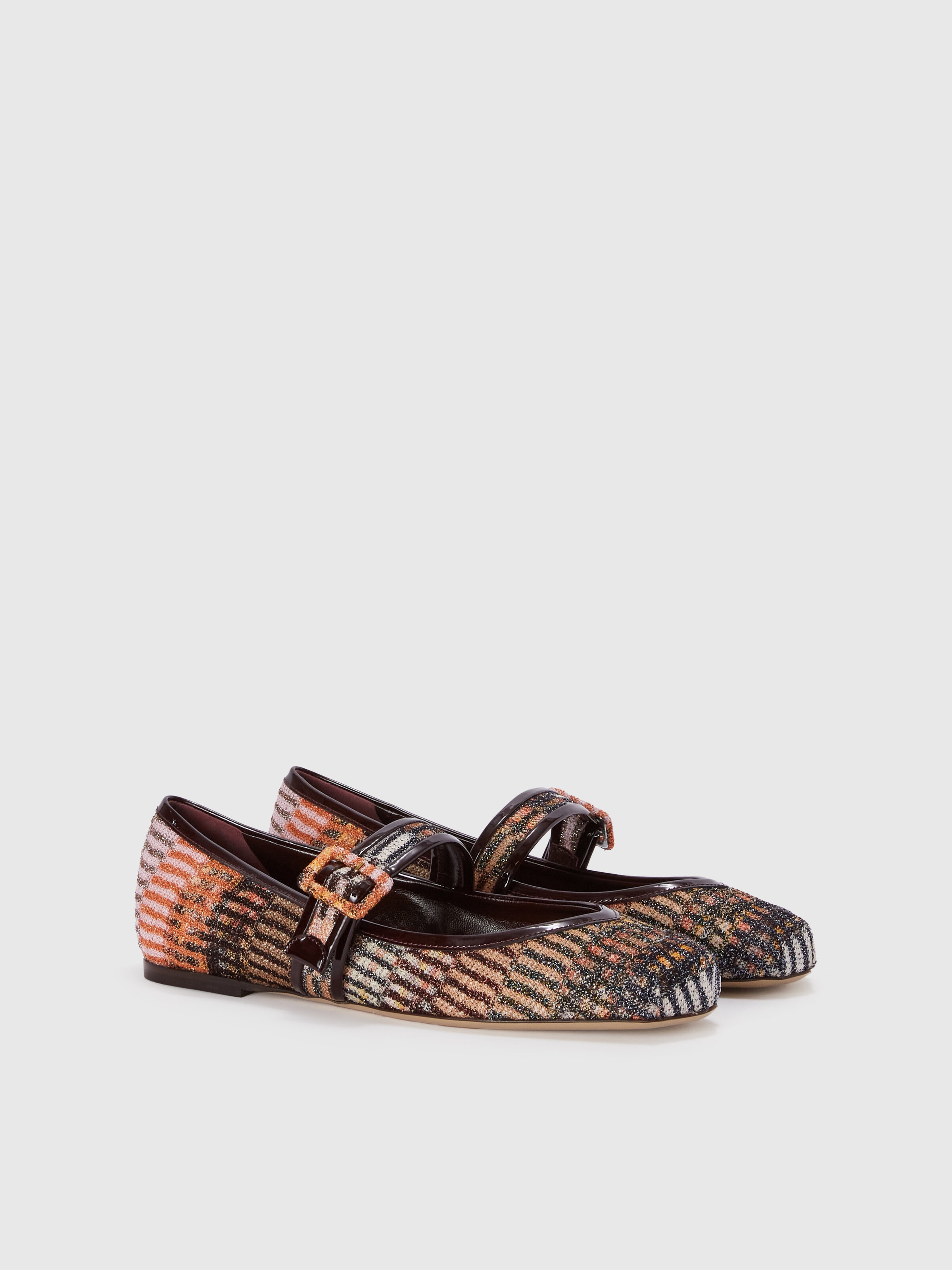 Lamé fabric ballet flats with strap, Brown - 1