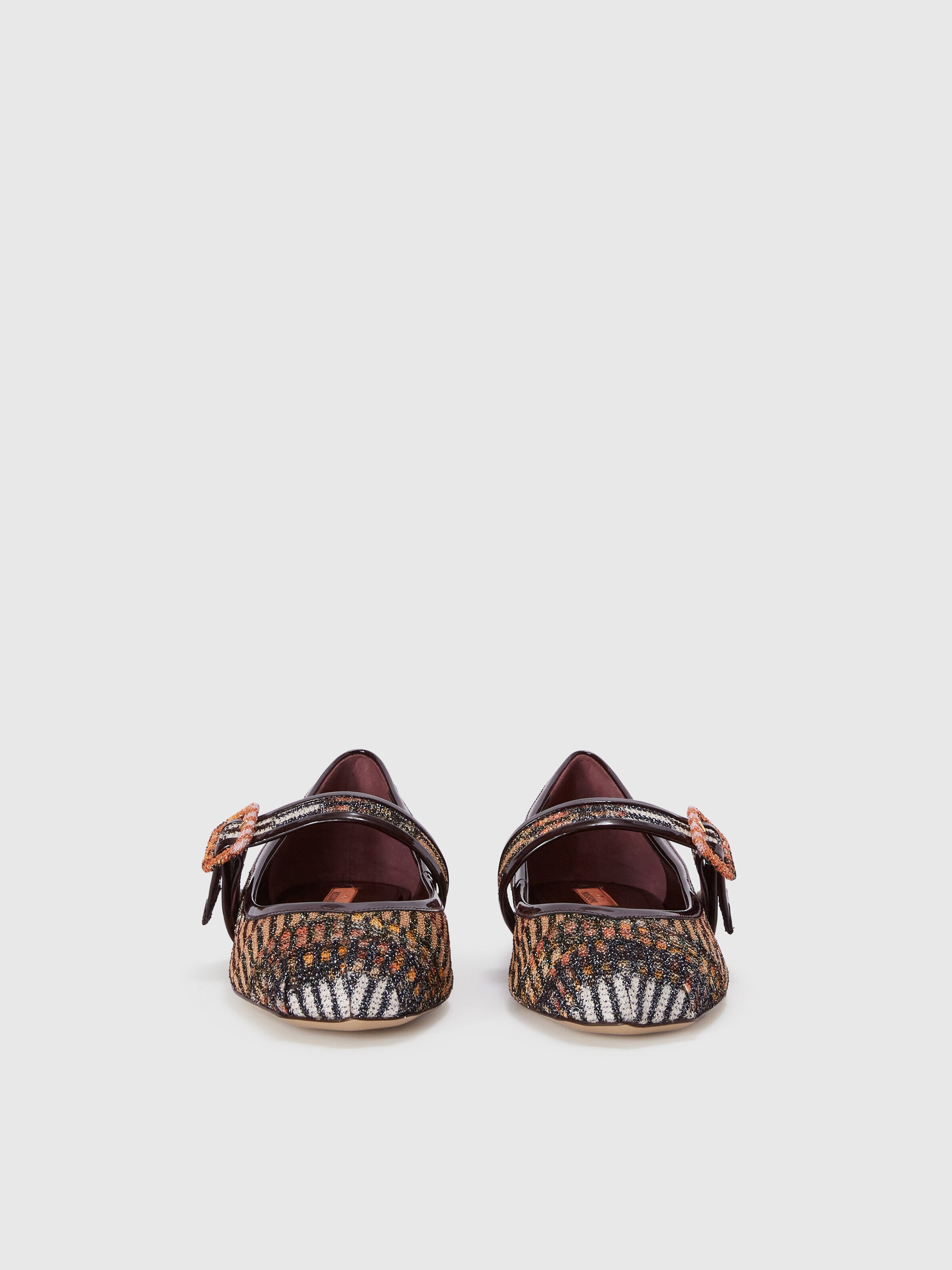 Lamé fabric ballet flats with strap, Brown - 2