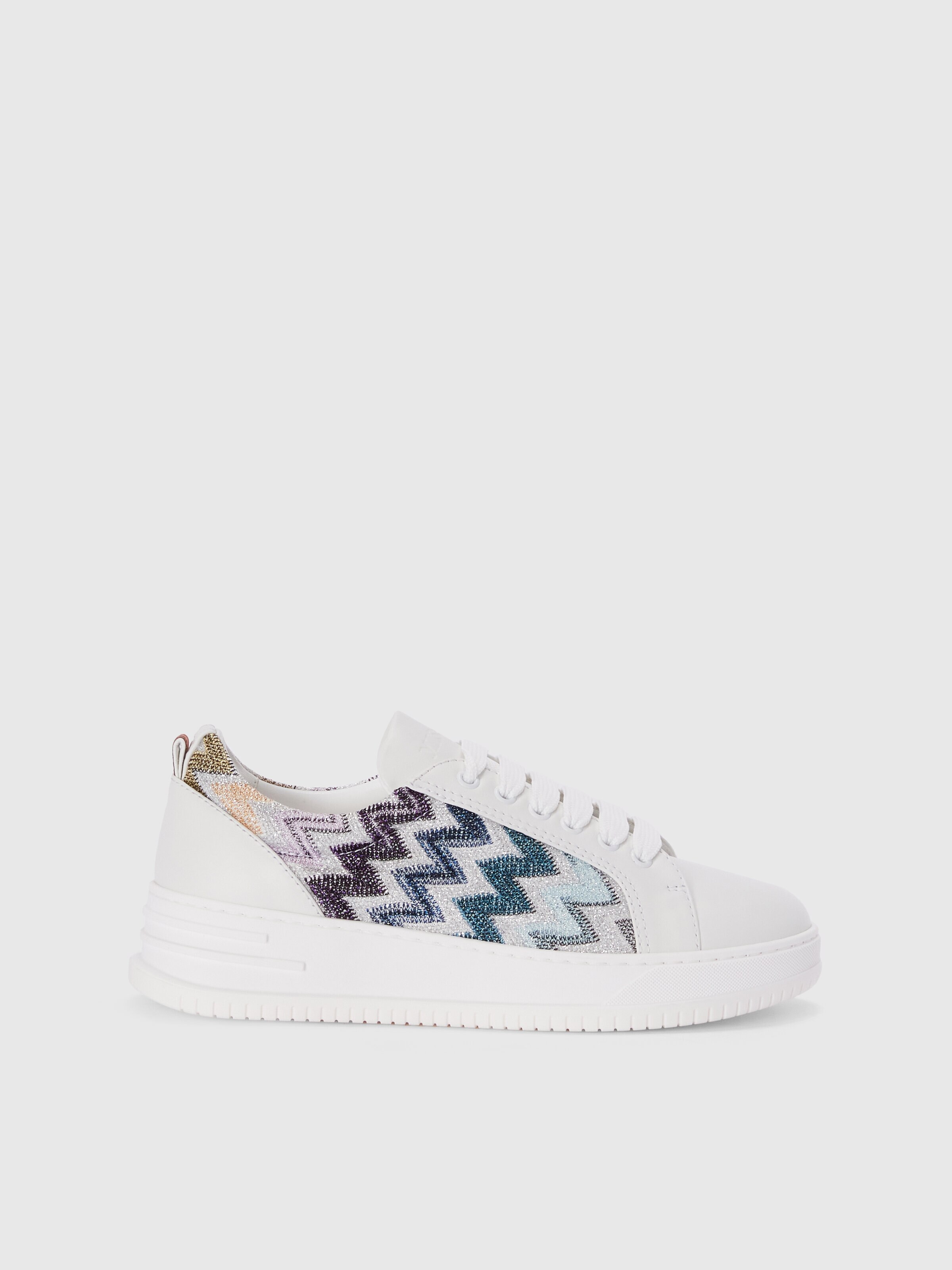 Leather sneakers with zigzag fabric insert, Multicoloured  - 0