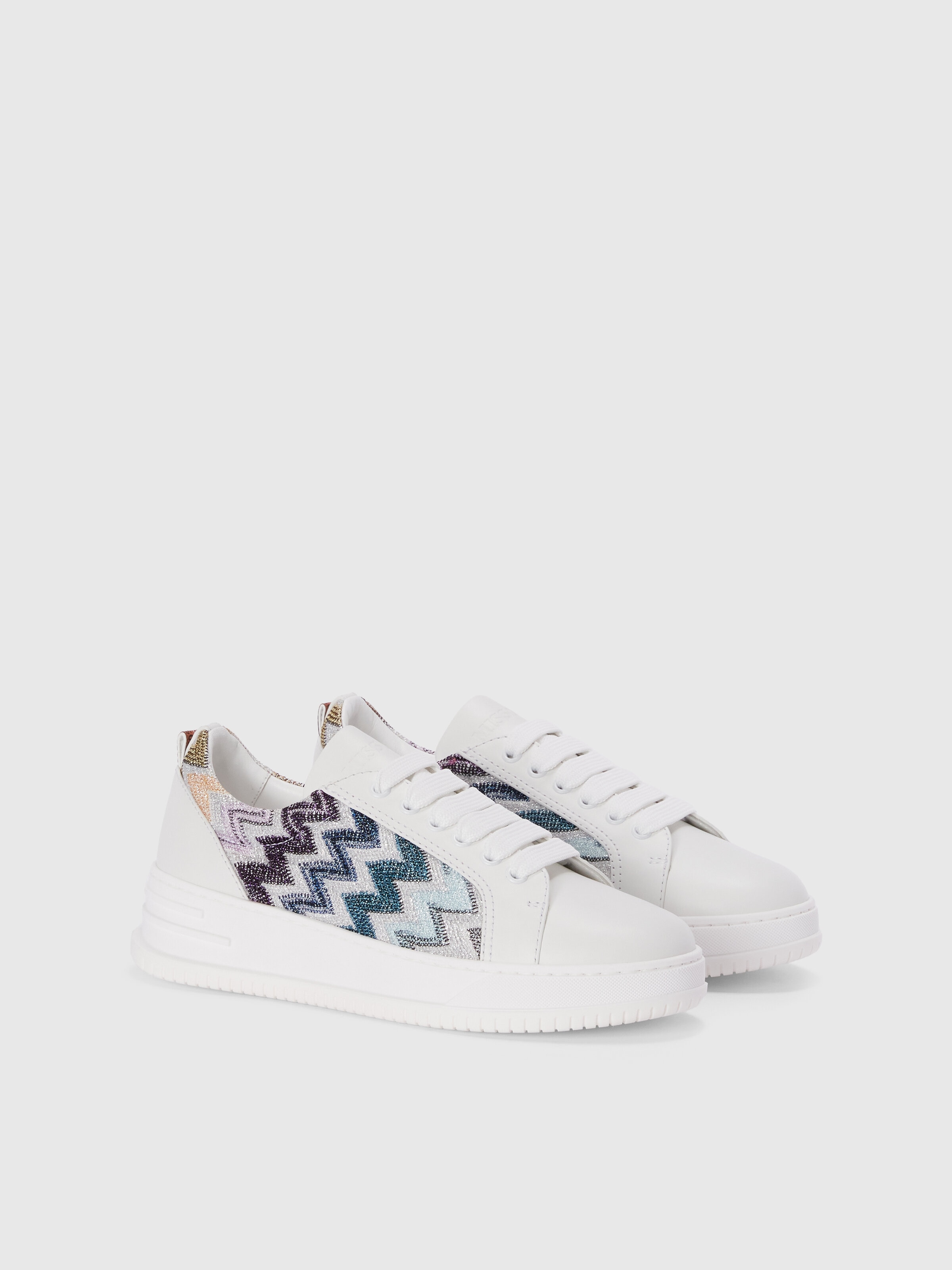 Leather sneakers with zigzag fabric insert, Multicoloured  - 1