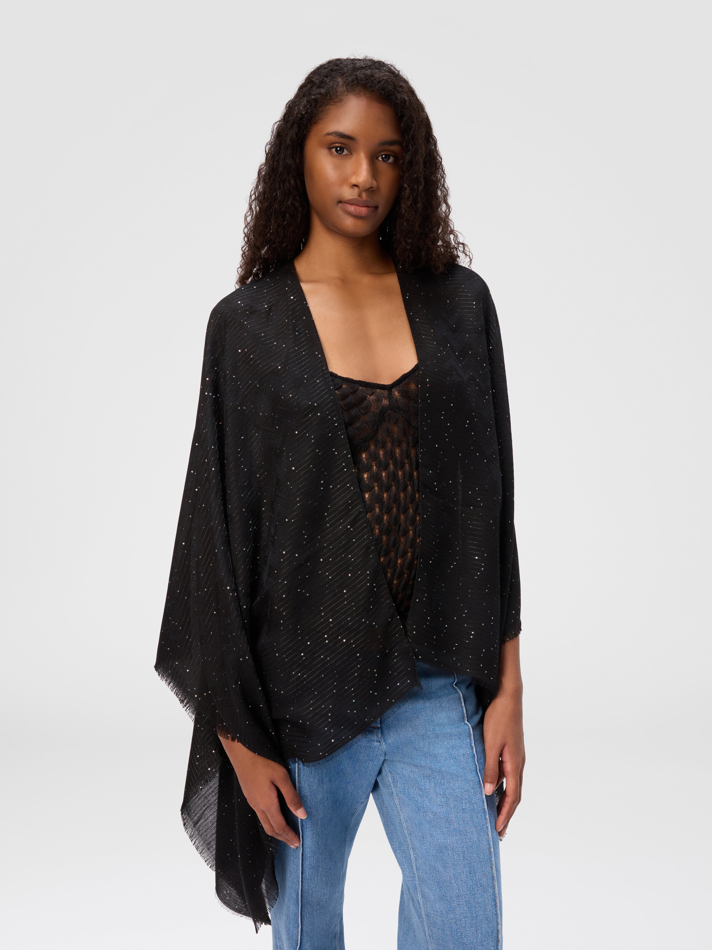 Viscose blend cape with luminous details, Multicoloured  - 1