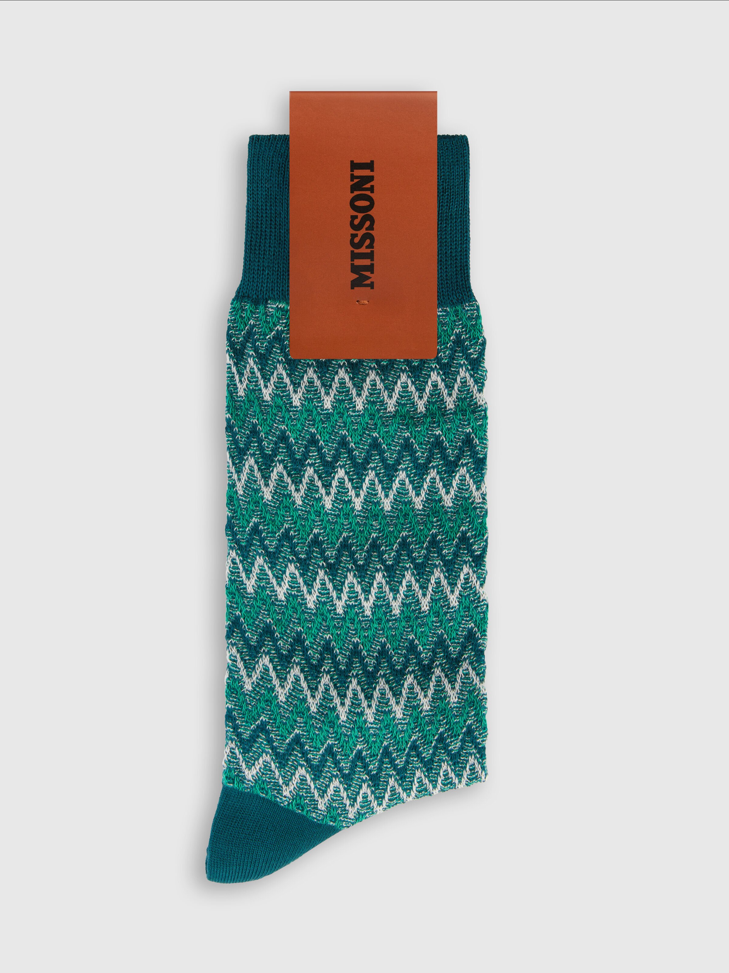 Short socks in cotton blend with zig-zag pattern., Multicoloured  - 1