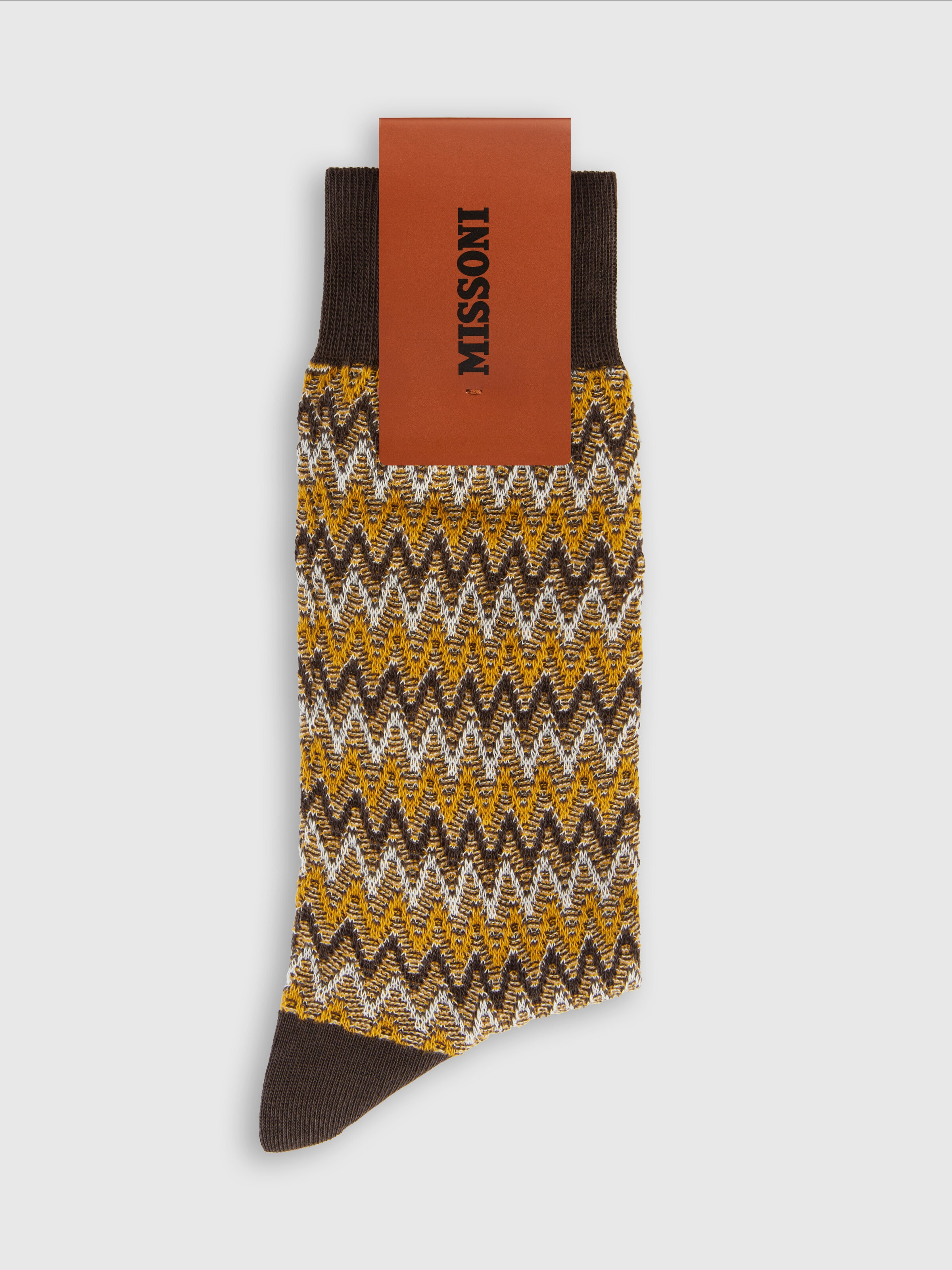 Short socks in cotton blend with zig-zag pattern., Multicoloured  - 1