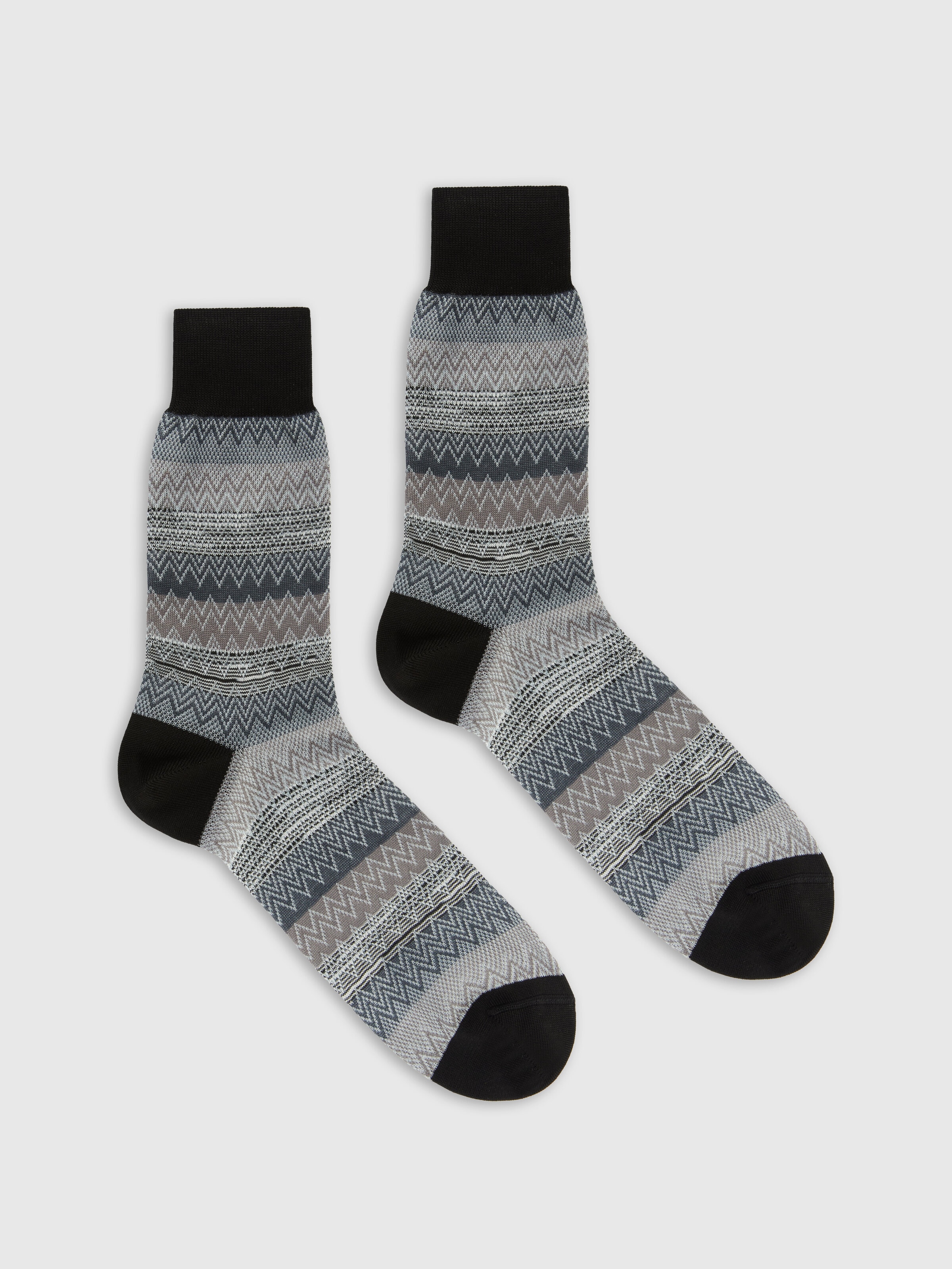 Calzini corti in 100% cotone rigati con zig zag, Multicolore  - 0