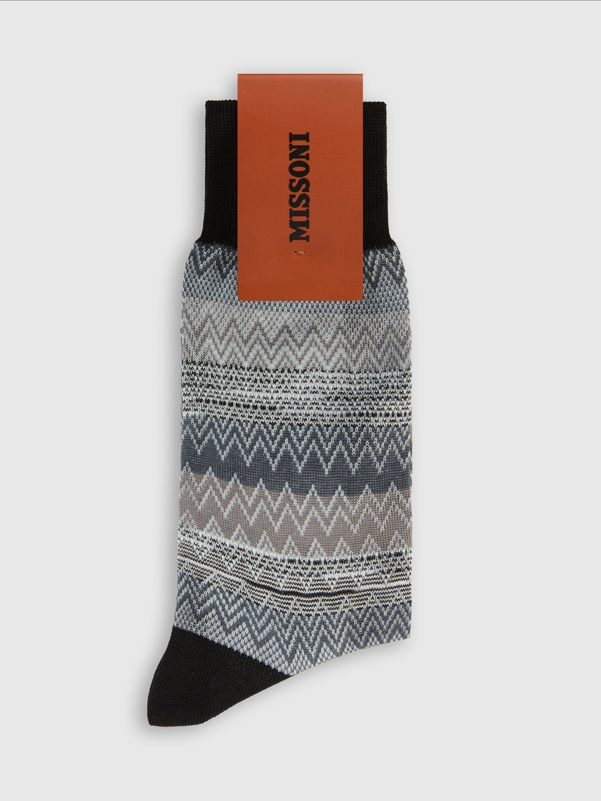 Calzini corti in 100% cotone rigati con zig zag, Multicolore  - 1