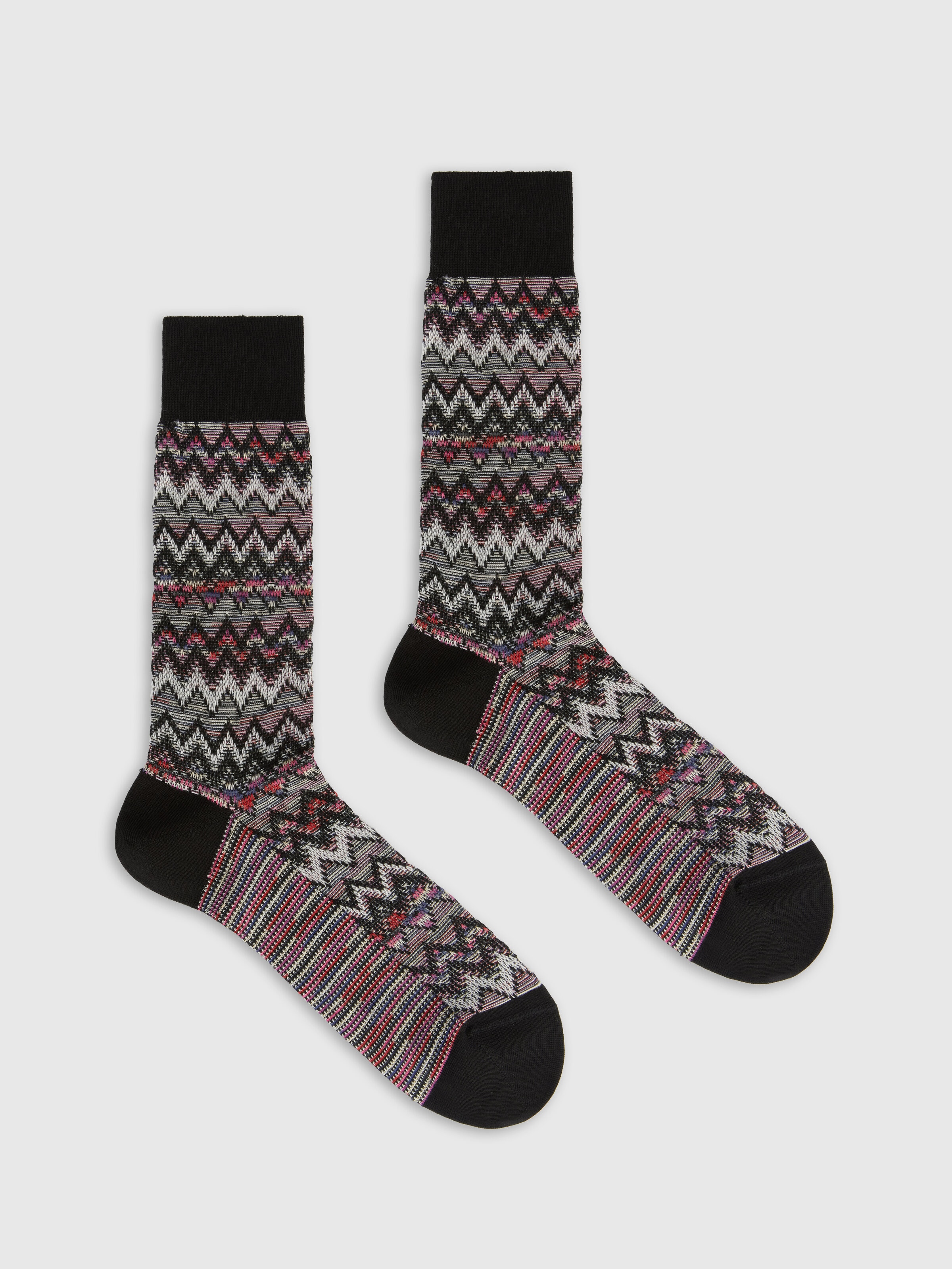 Calzini corti in 100% cotone rigati con zig zag, Multicolore  - 0