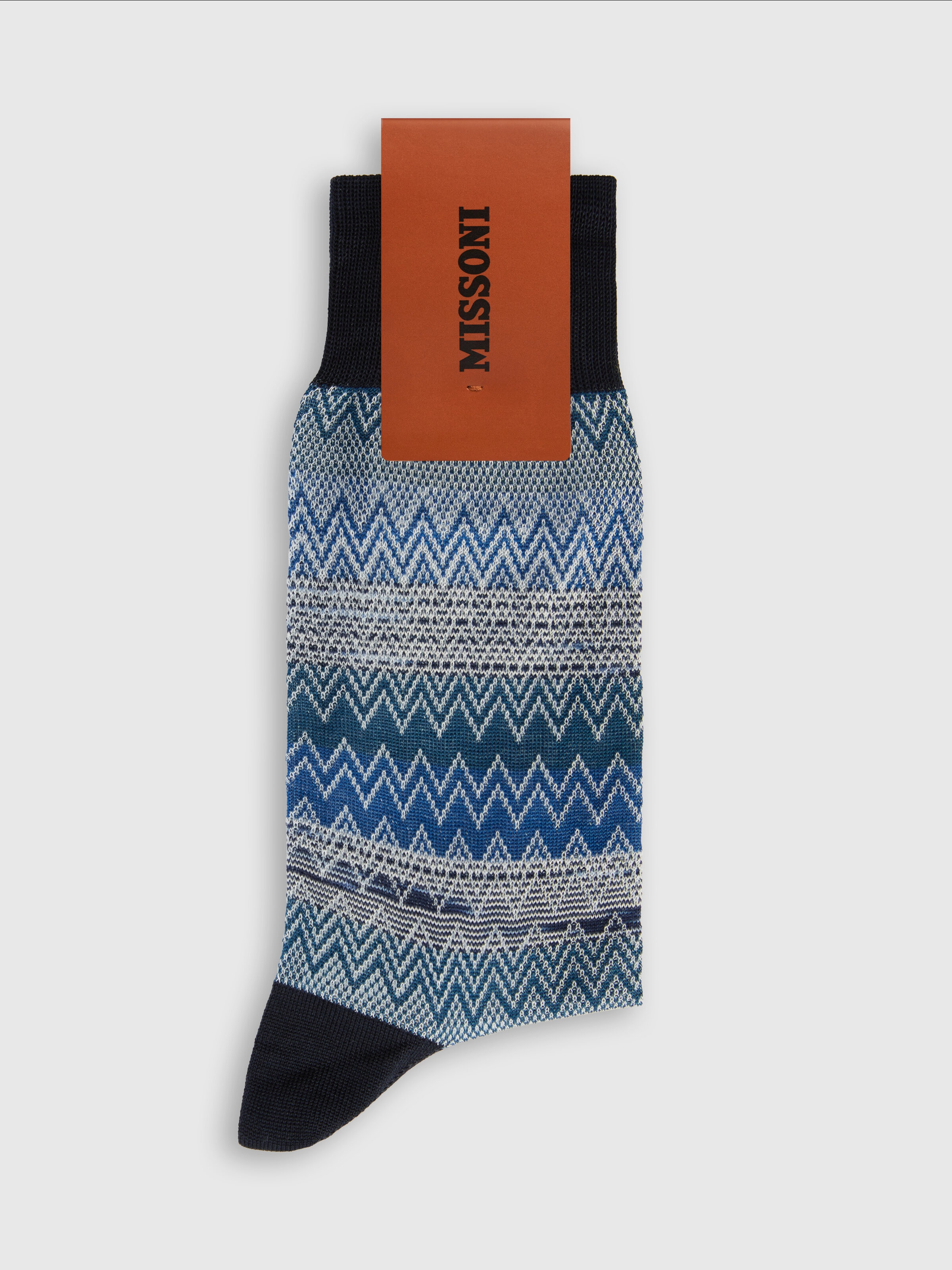 Short socks in 100% cotton with striped zig-zag pattern., Multicoloured  - 1