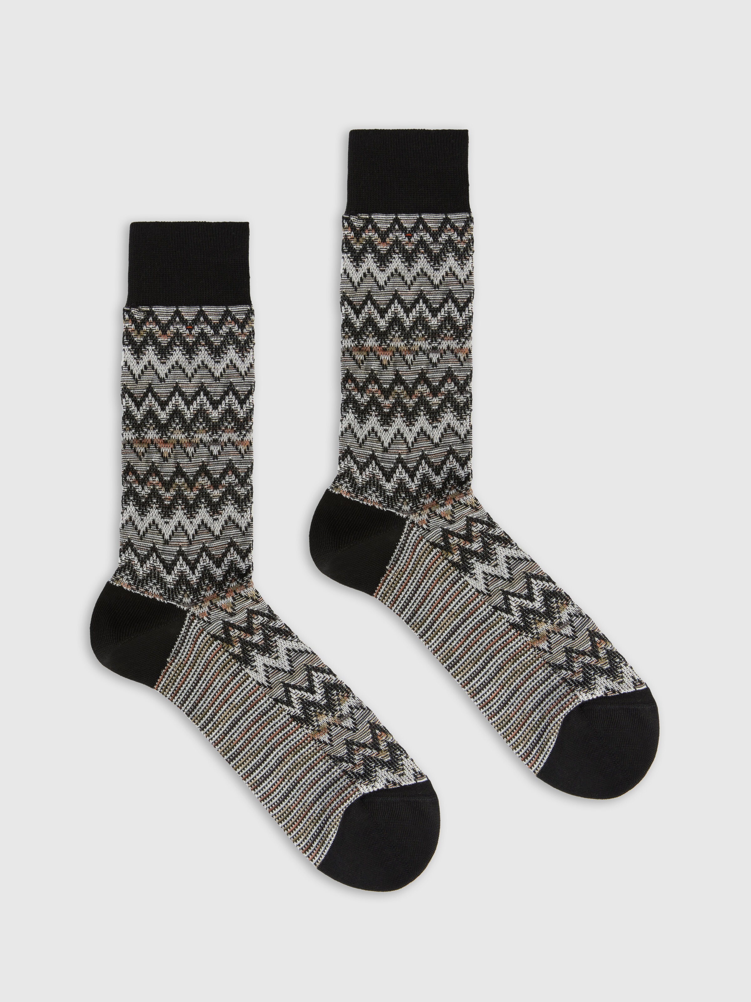 Calzini medi misto cotone zig zag e linee, Multicolore  - 0