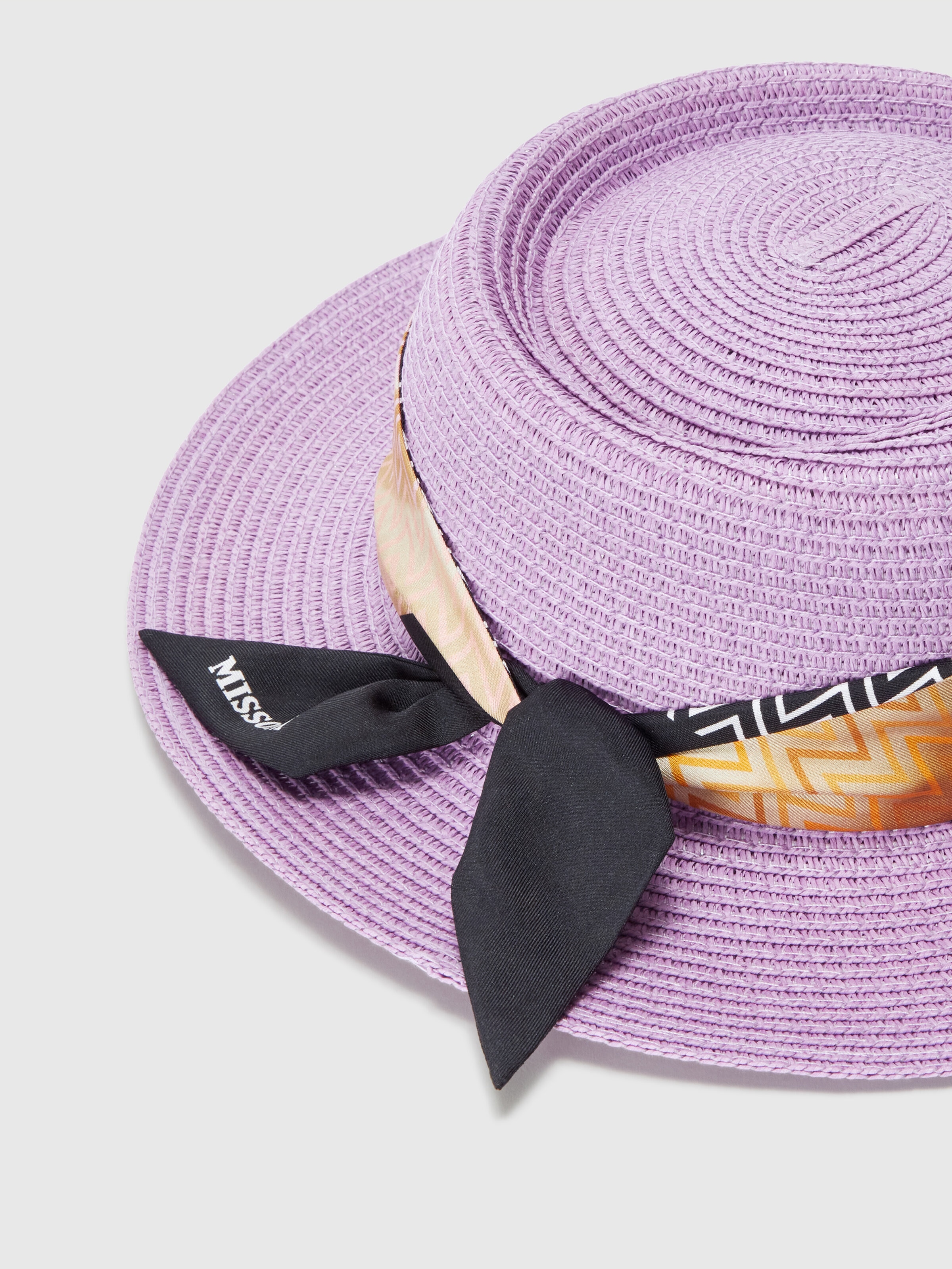 Chapeau en paille avec bande à motif zigzag, Lilas - 1