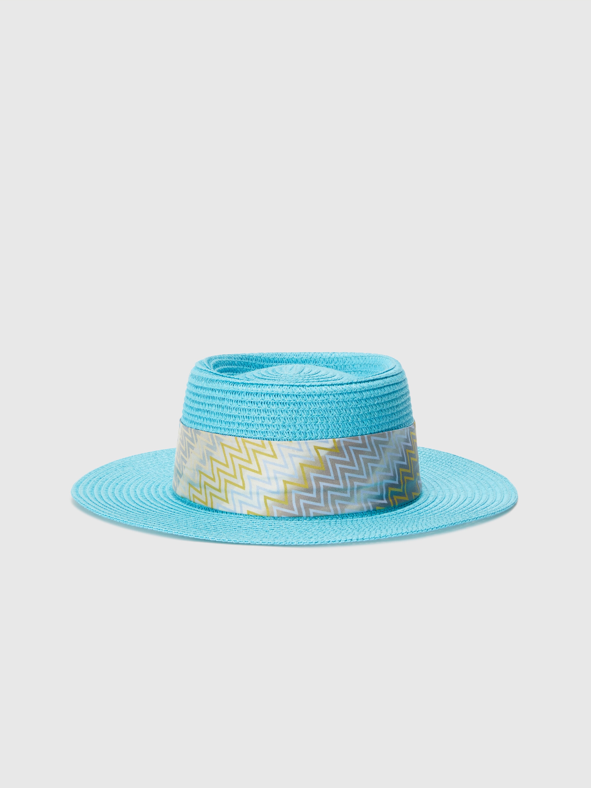 Straw hat with zigzag-patterned band, Multicoloured  - 0