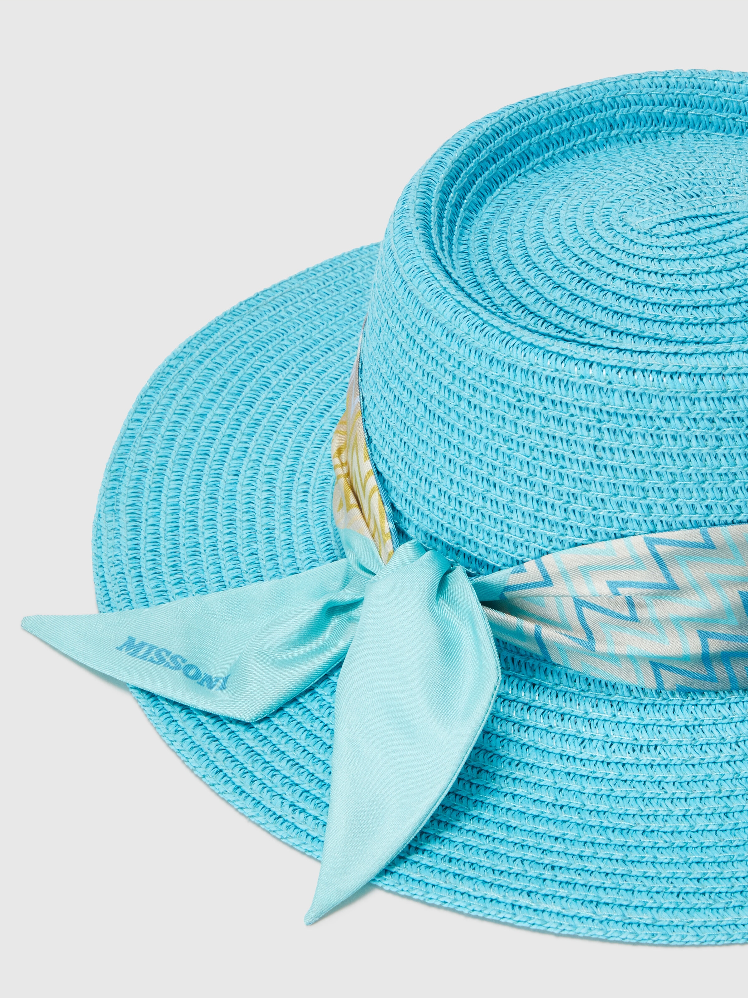 Straw hat with zigzag-patterned band, Multicoloured  - 1
