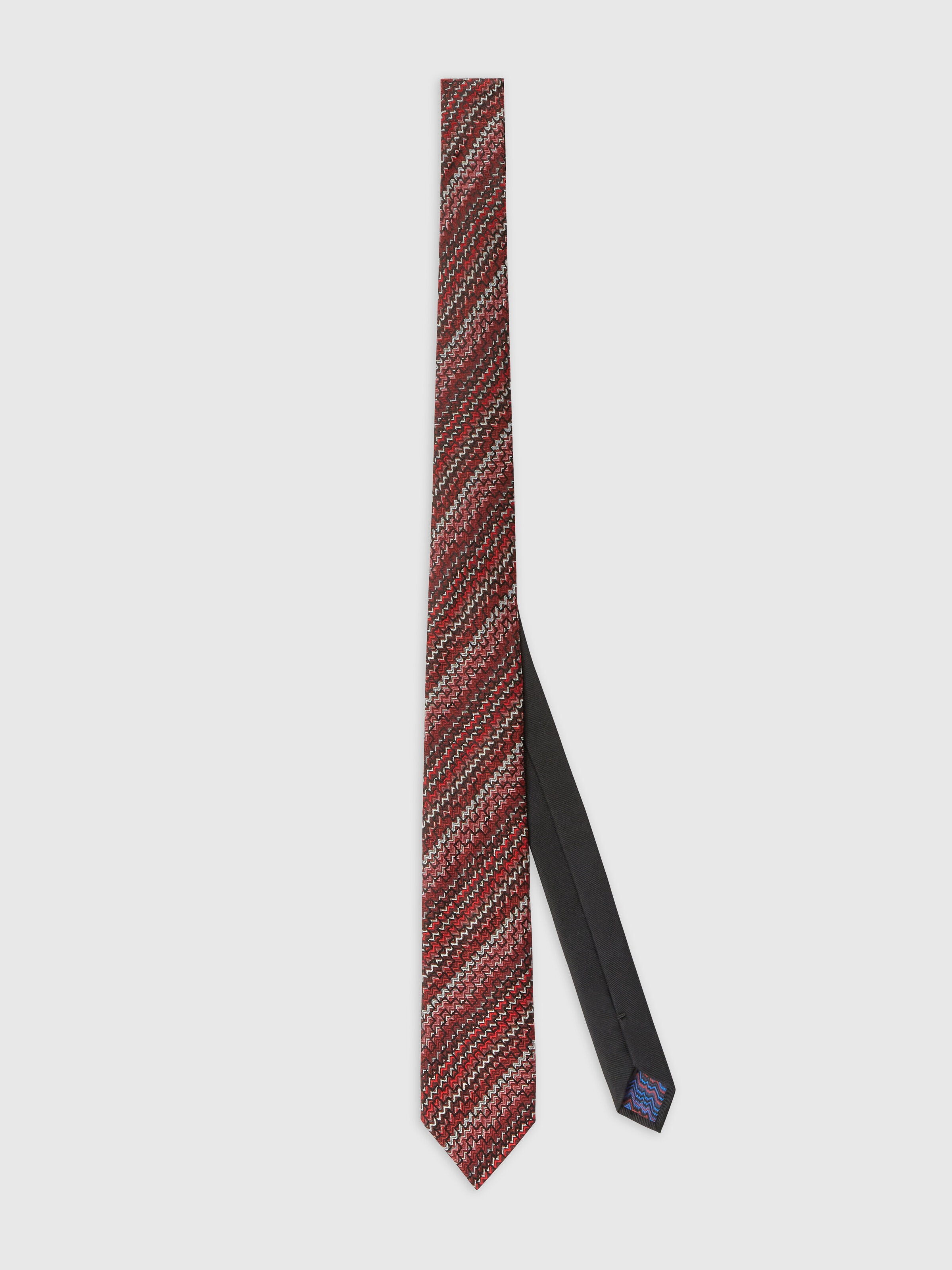 Cravatta in 100% seta ricamo zig zag, Multicolore  - 0