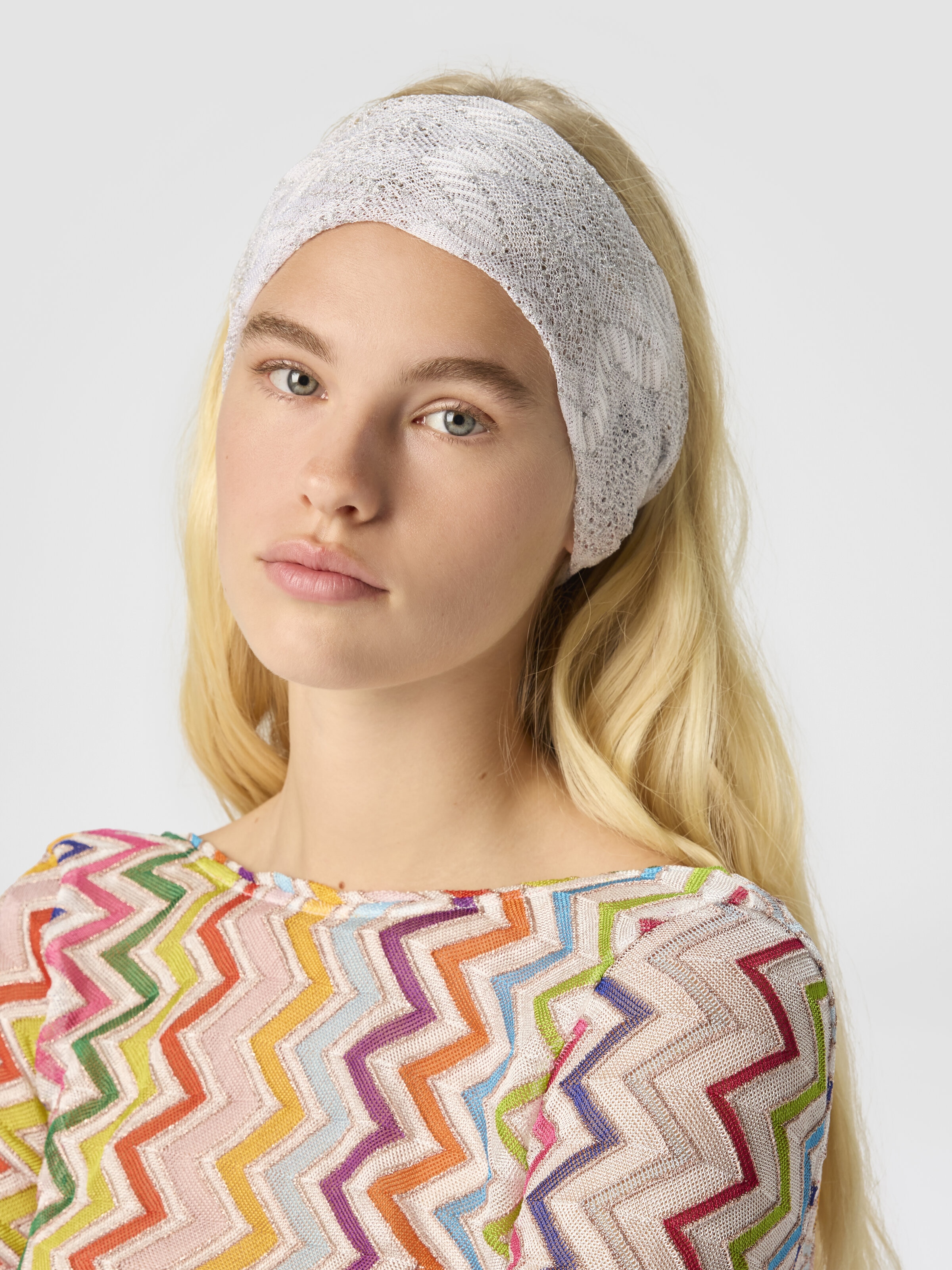 Viscose and Lamé Hairband, Silver - 2