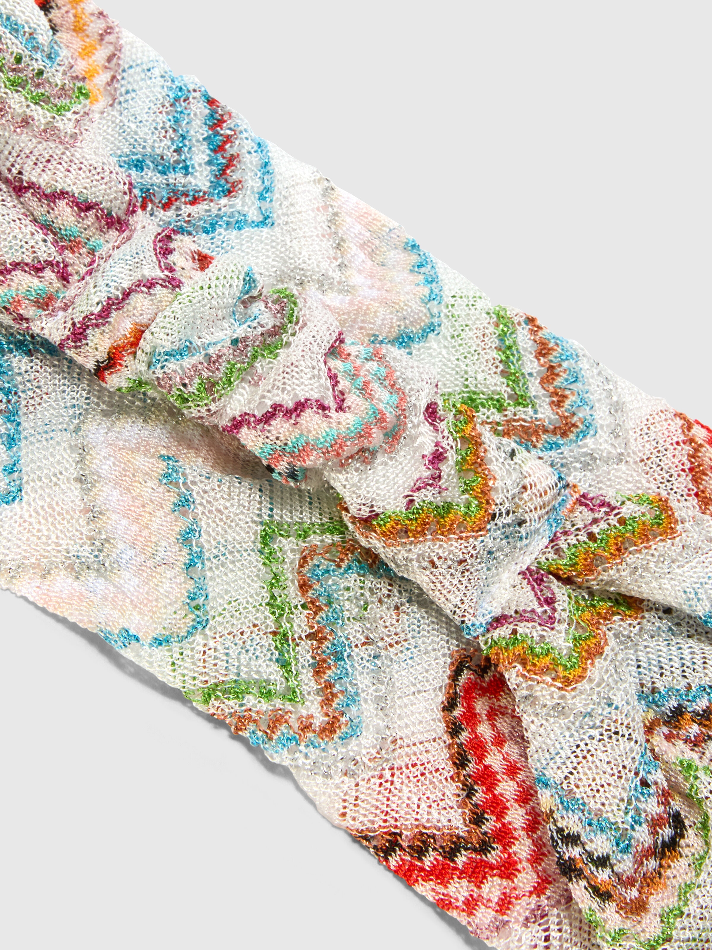 Fascia per capelli in lamé e viscosa con effetto maglia e motivo zig zag, Multicolore  - 1