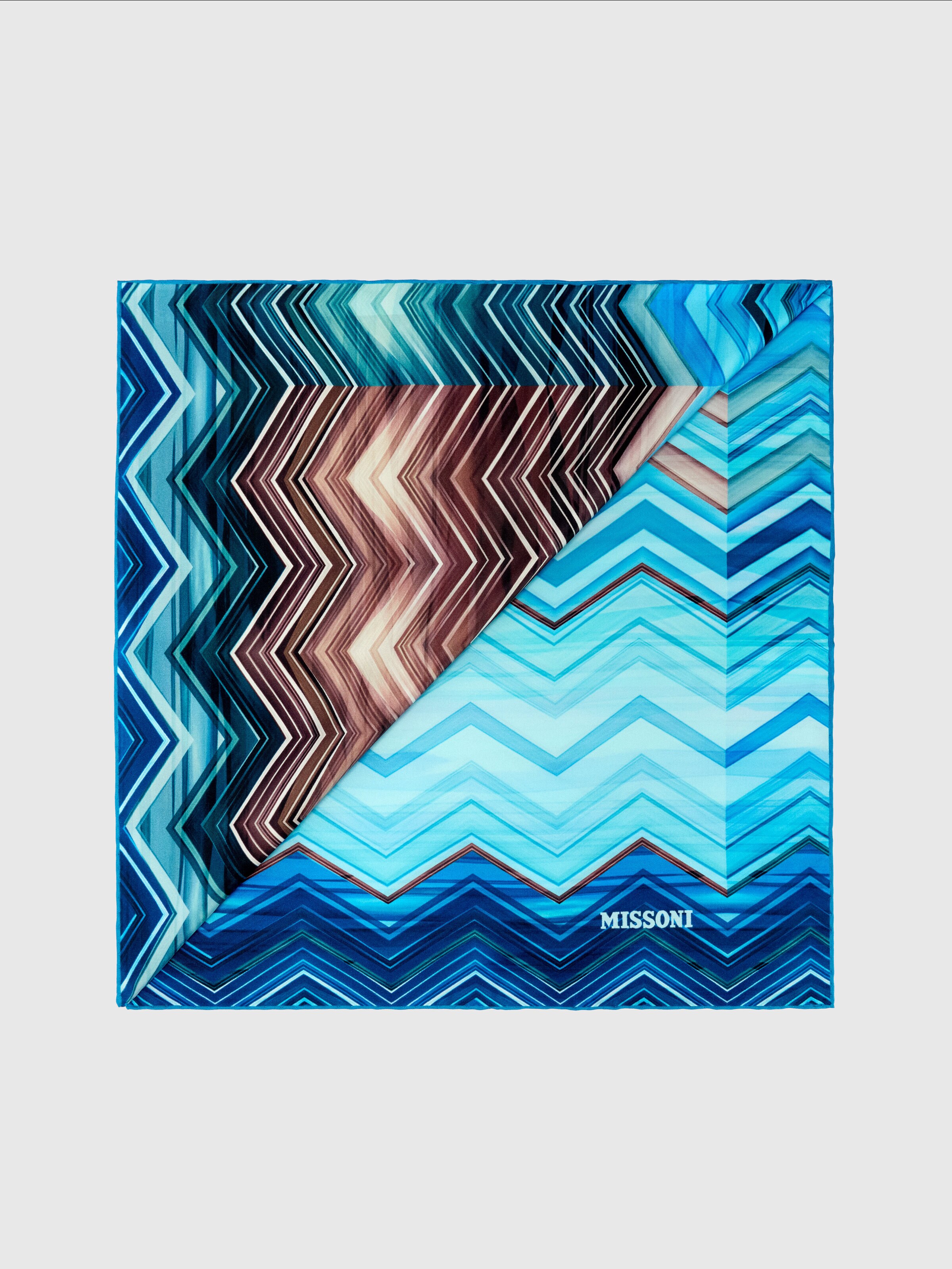 100% silk scarf with chevron print, Multicoloured  - 0