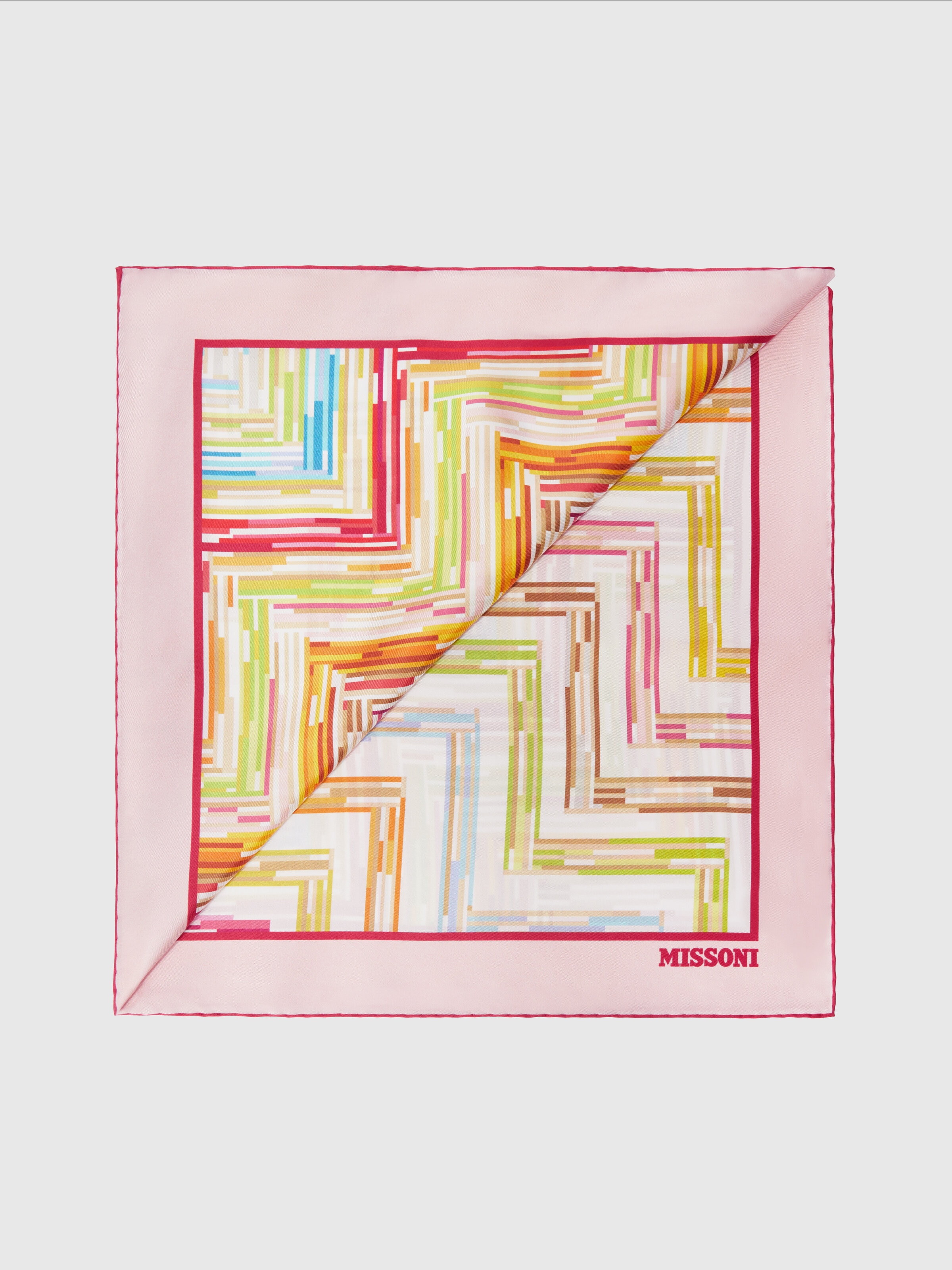 100% silk scarf with zigzag pattern and printed border, Multicoloured  - 0