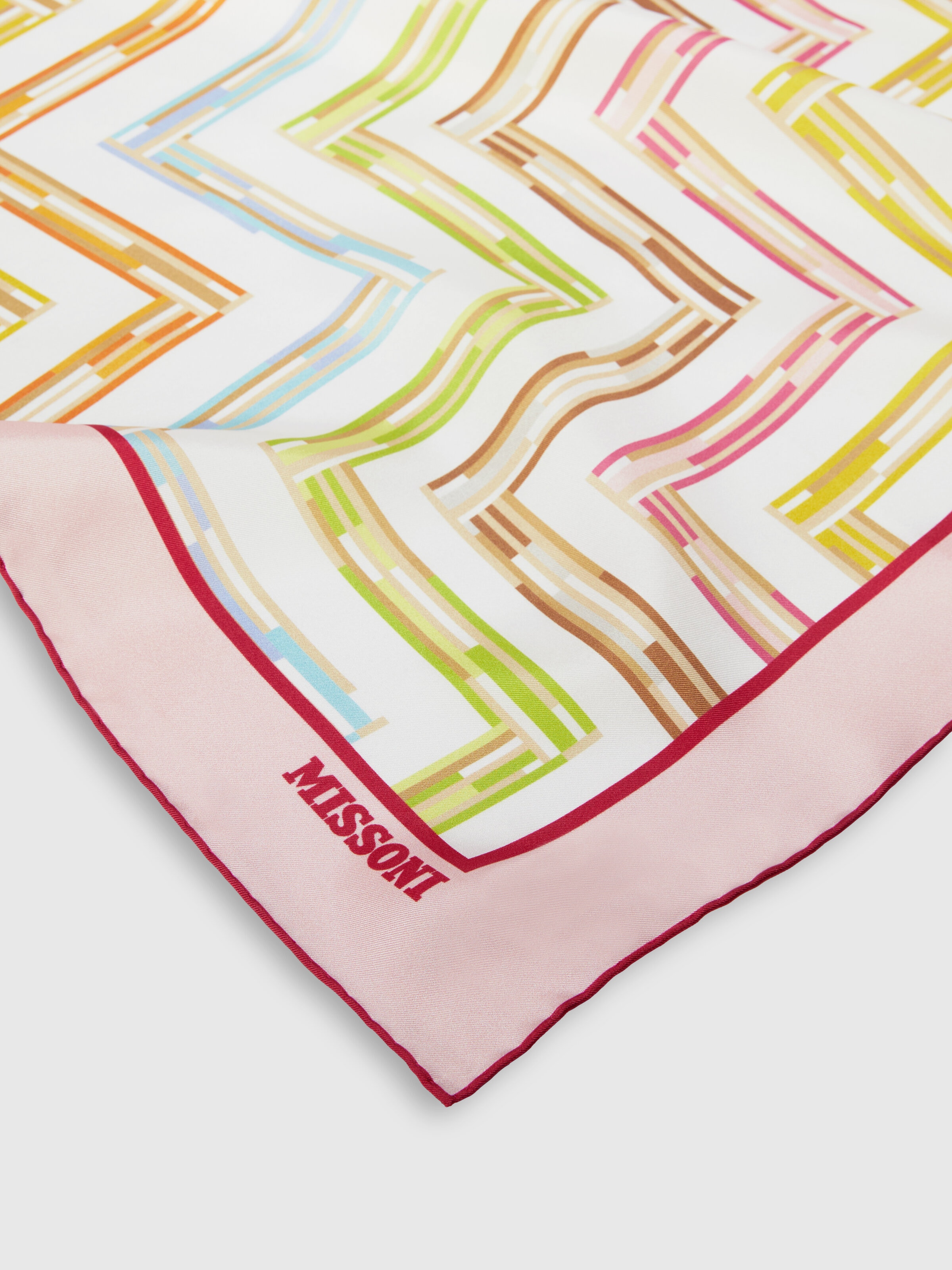 100% silk scarf with zigzag pattern and printed border, Multicoloured  - 1