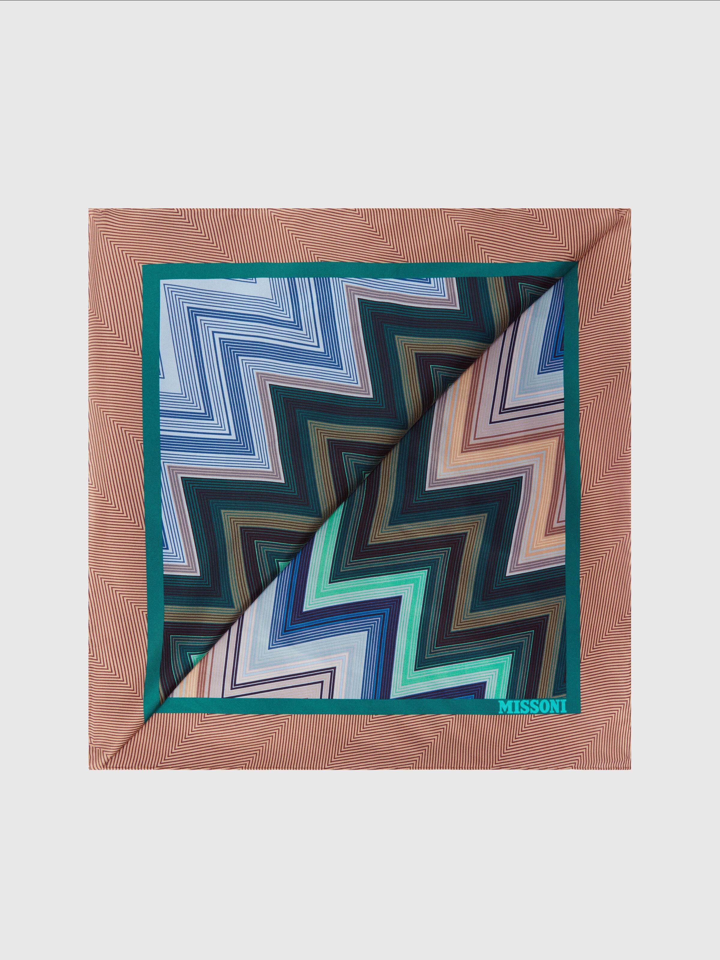 100% silk scarf with zigzag pattern, Multicoloured  - 0