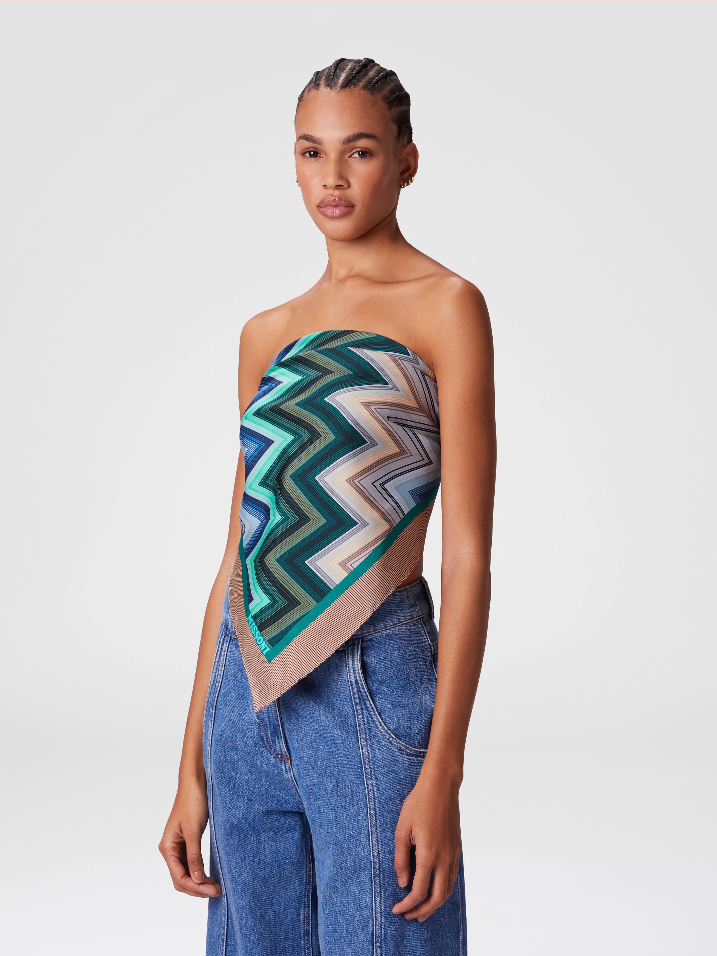 100% silk scarf with zigzag pattern, Multicoloured  - 3