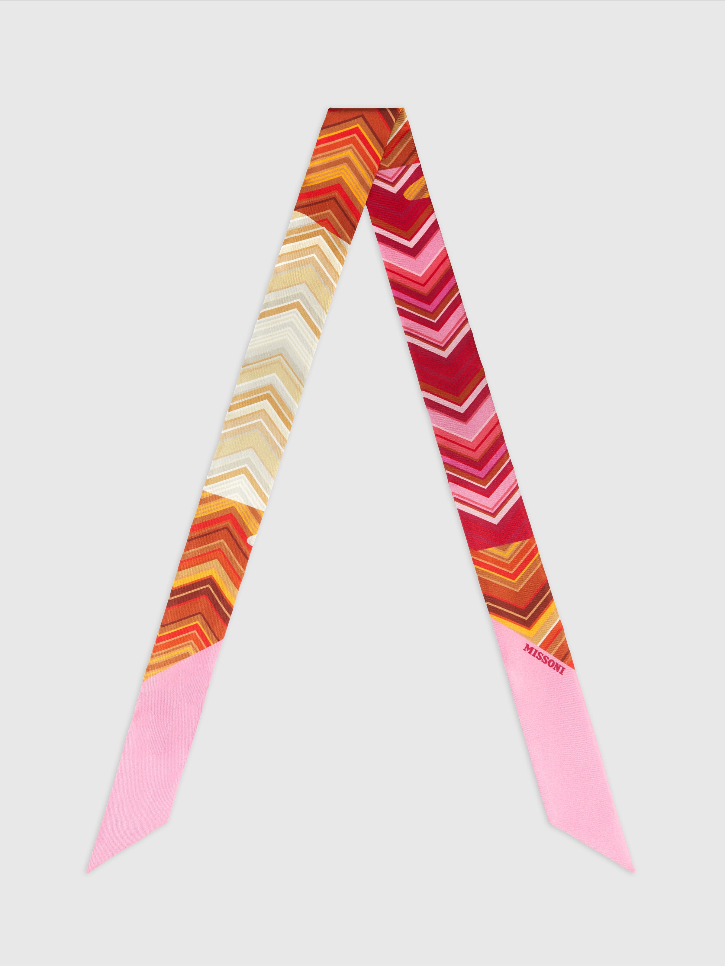 Silk zig zag bandeau scarf with logo, Multicoloured  - 0