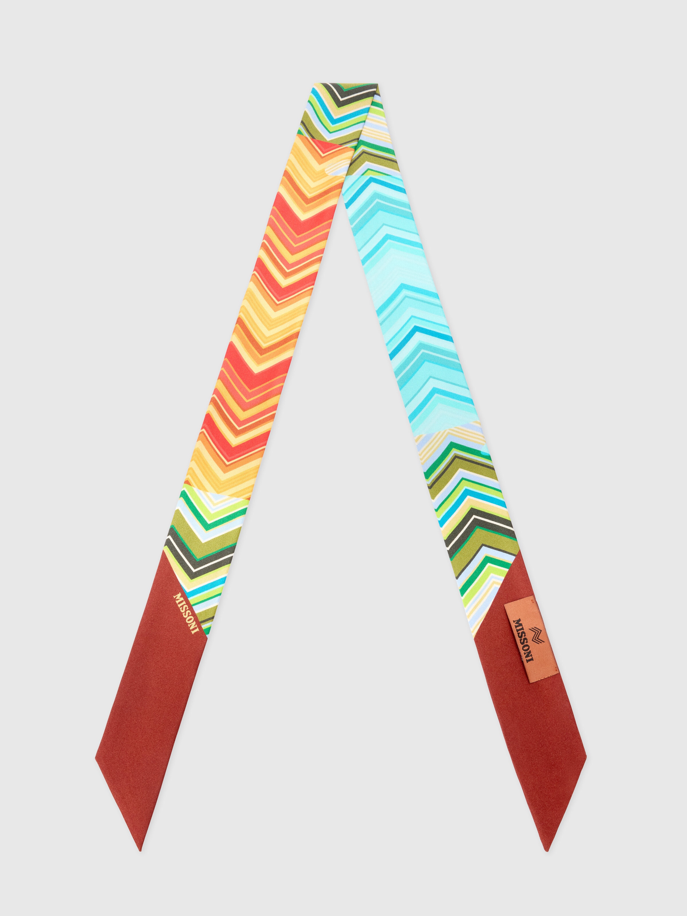 Silk zig zag bandeau scarf with logo, Multicoloured  - 0