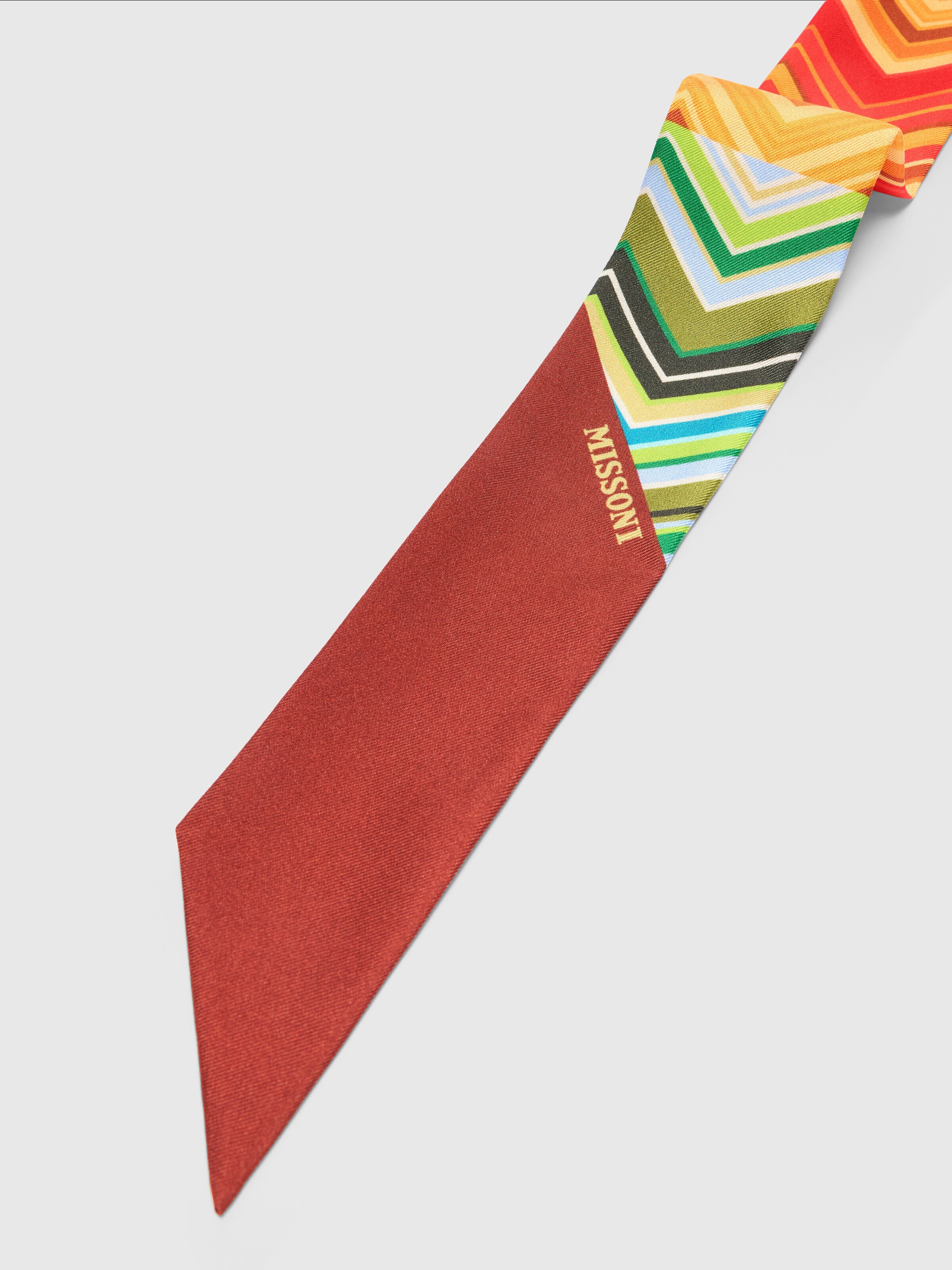 Silk zig zag bandeau scarf with logo, Multicoloured  - 1
