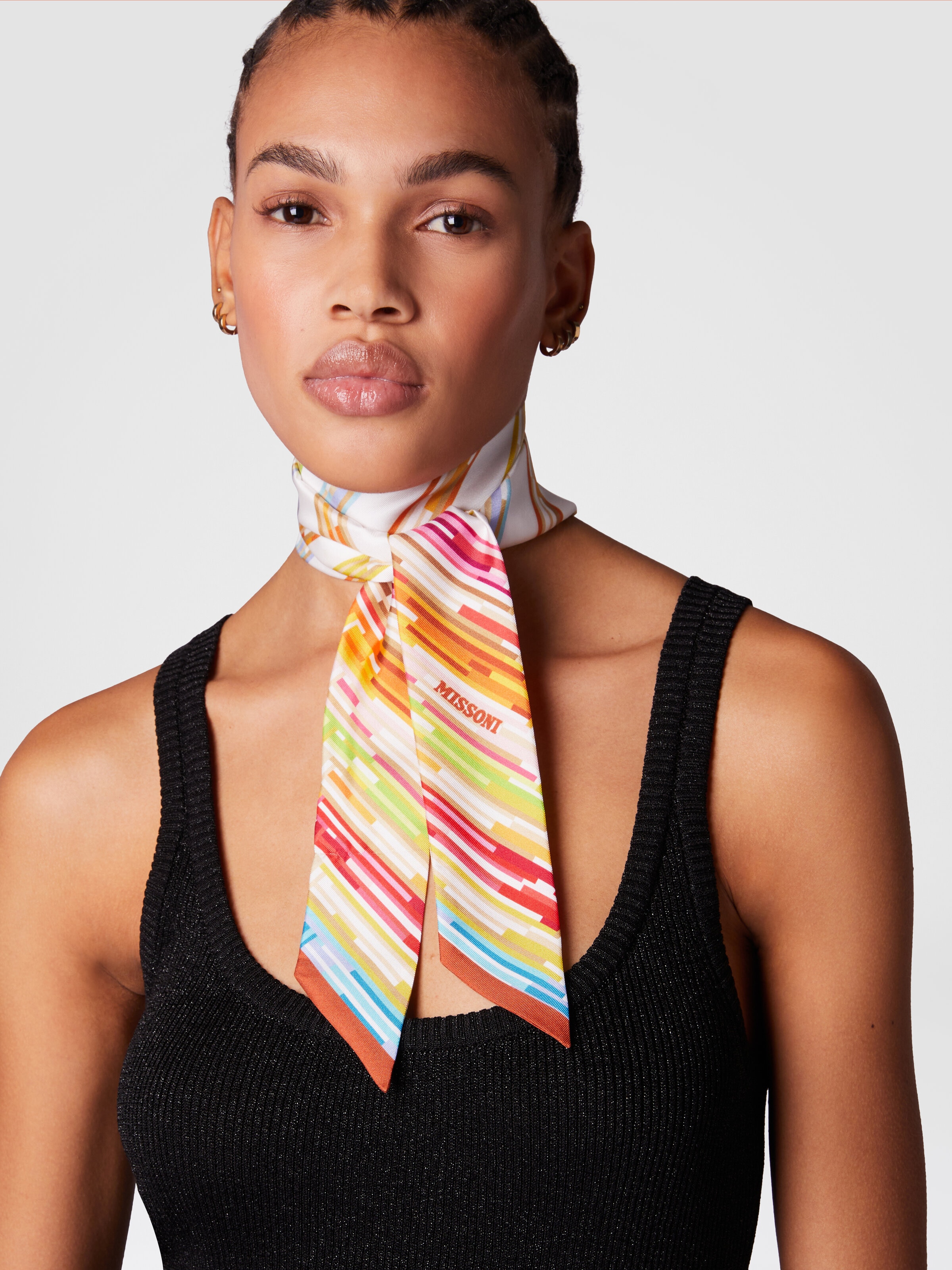 Silk zigzag bandeau scarf, Multicoloured  - 2